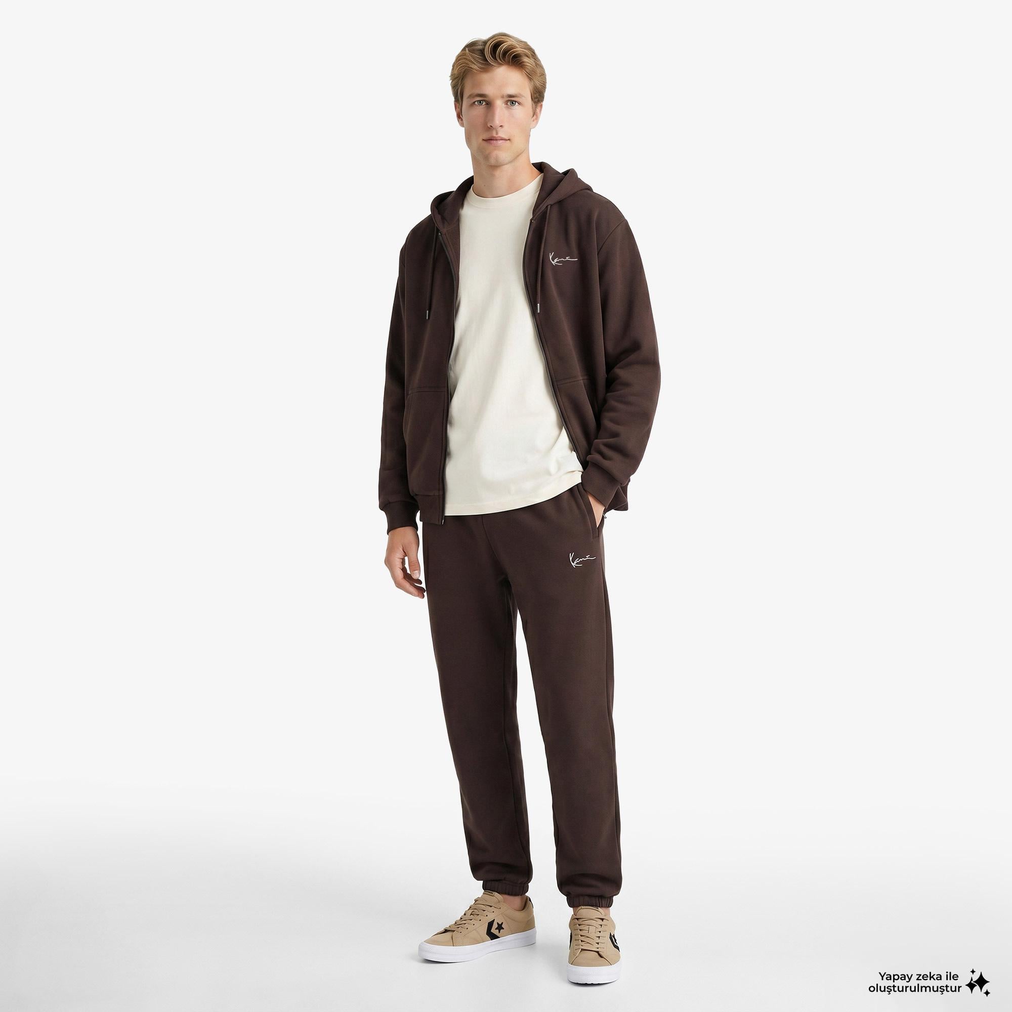 Karl Kani Small Signature Essential OS Zip Erkek Kahverengi Sweatshirt