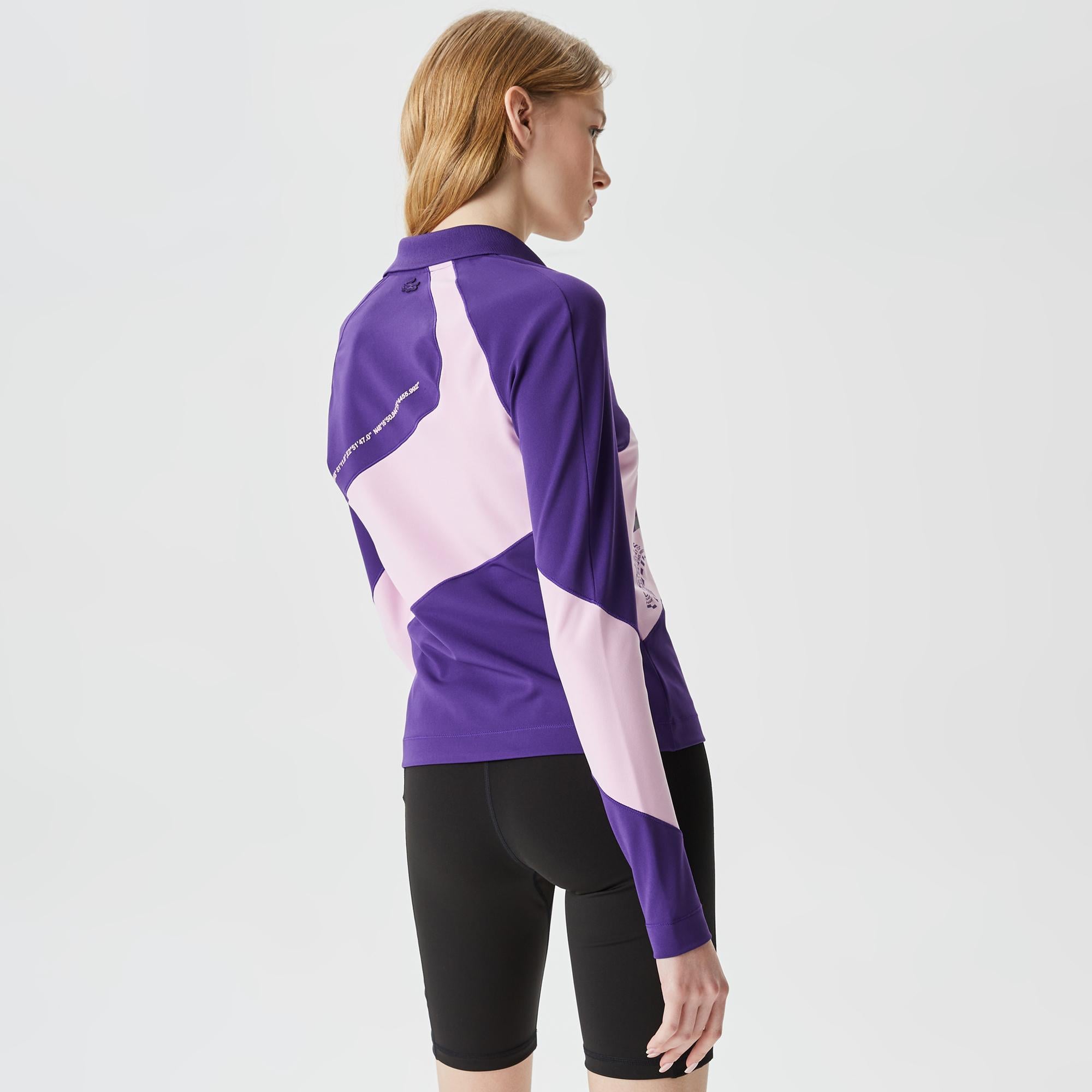 Lacoste Active Kadın Slim Fit Uzun Kollu Baskılı Mor Polo