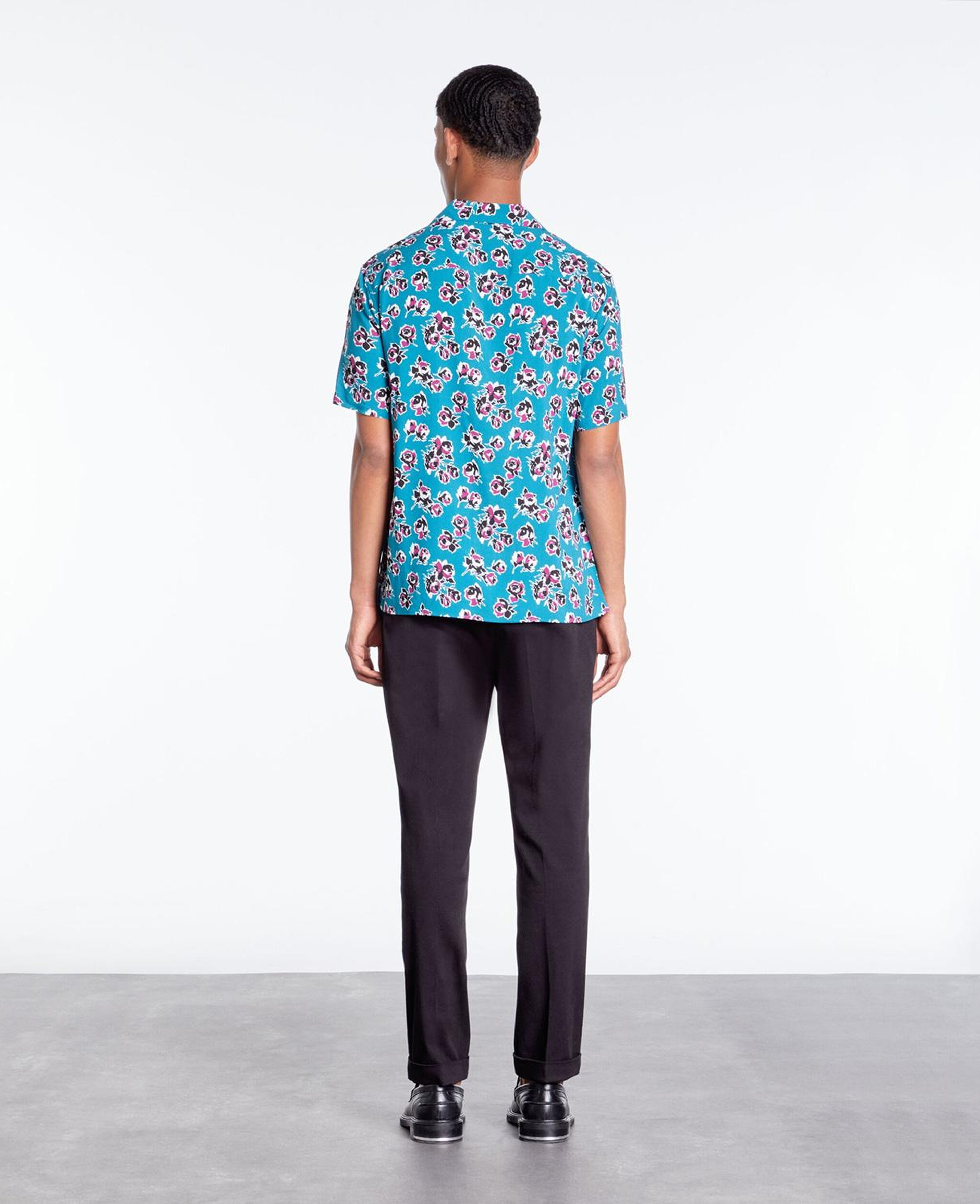 The Kooples Çiçek Desenli Straight Fit Erkek Mavi Gömlek