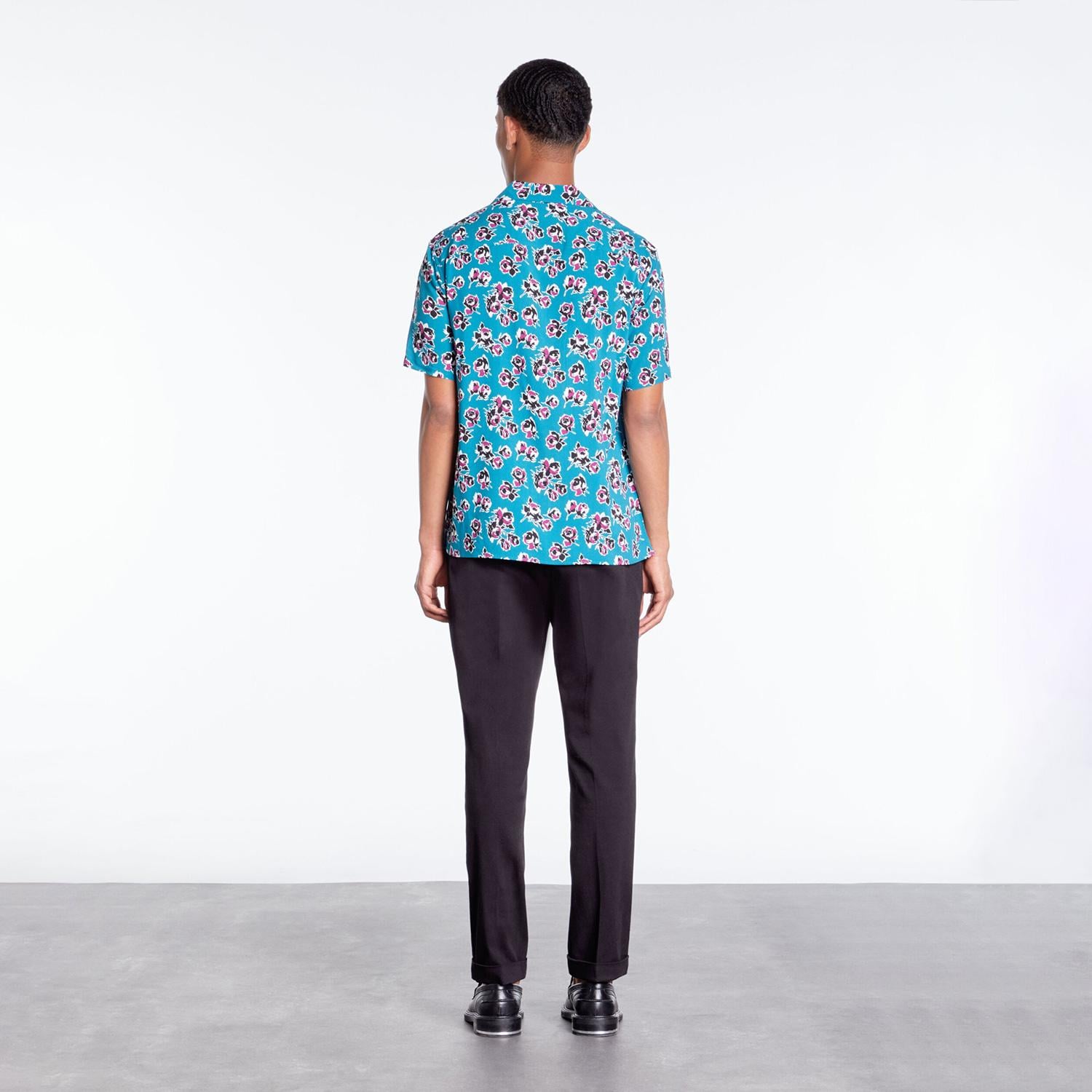 The Kooples Çiçek Desenli Straight Fit Erkek Mavi Gömlek