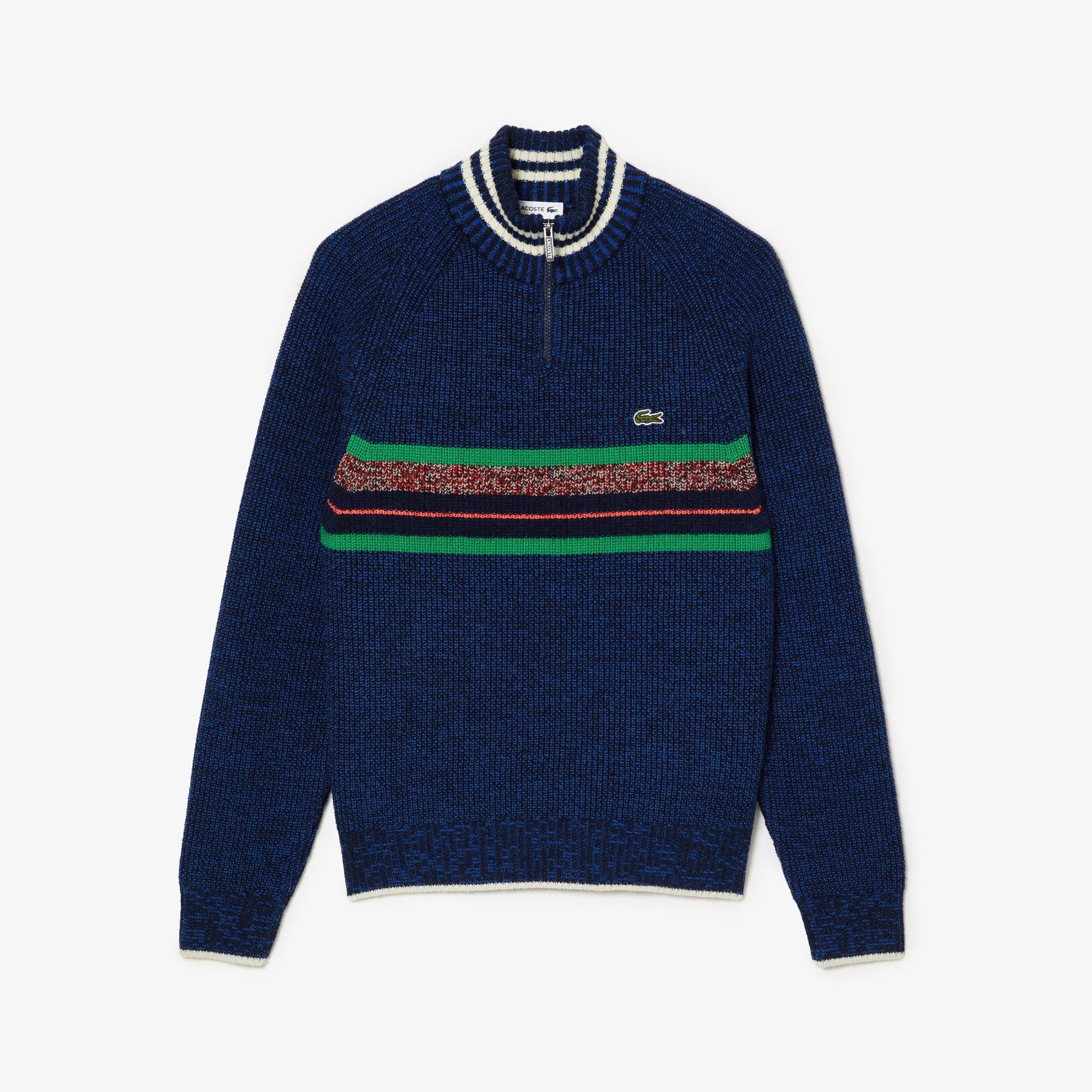 Erkek Classic Fit Uzun Kollu Çizgili Lacivert Triko
