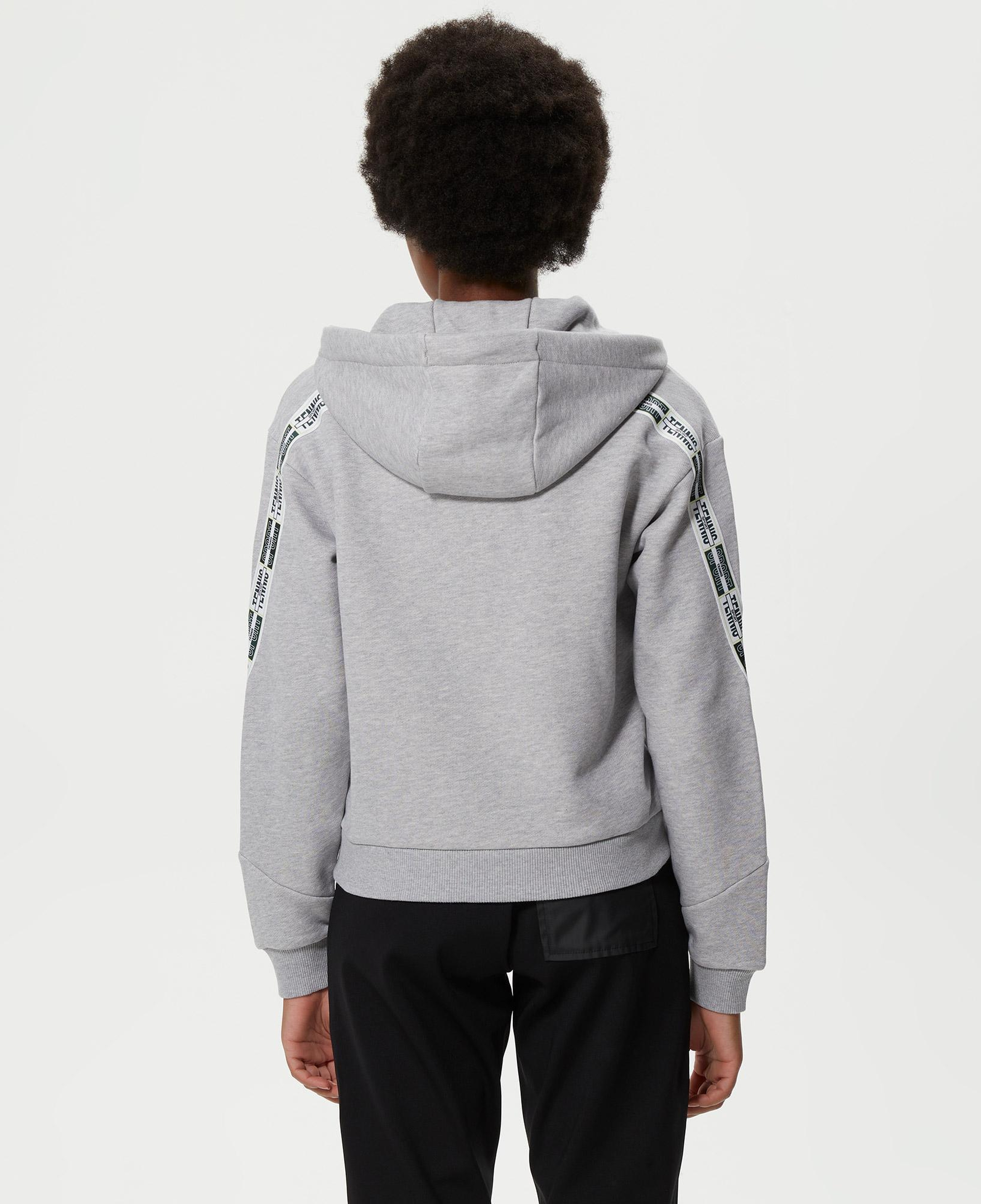 Kadın Crop Fit Kapüşonlu Baskılı Gri Sweatshirt