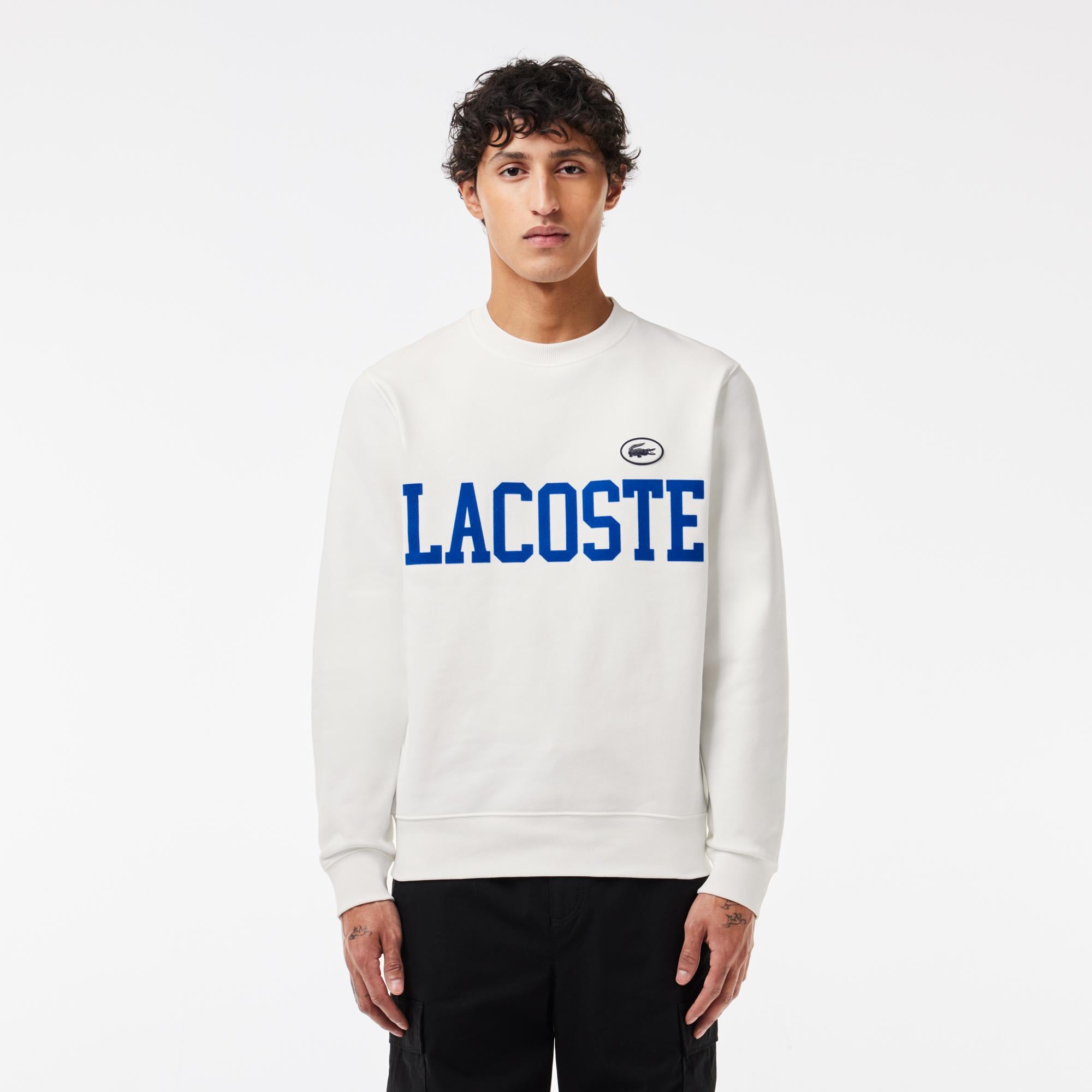 Erkek Classic Fit Bisiklet Yaka Baskılı Beyaz Sweatshirt