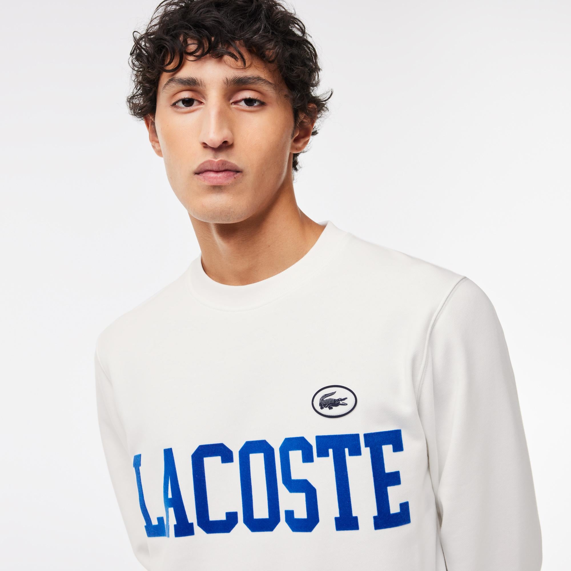 Erkek Classic Fit Bisiklet Yaka Baskılı Beyaz Sweatshirt