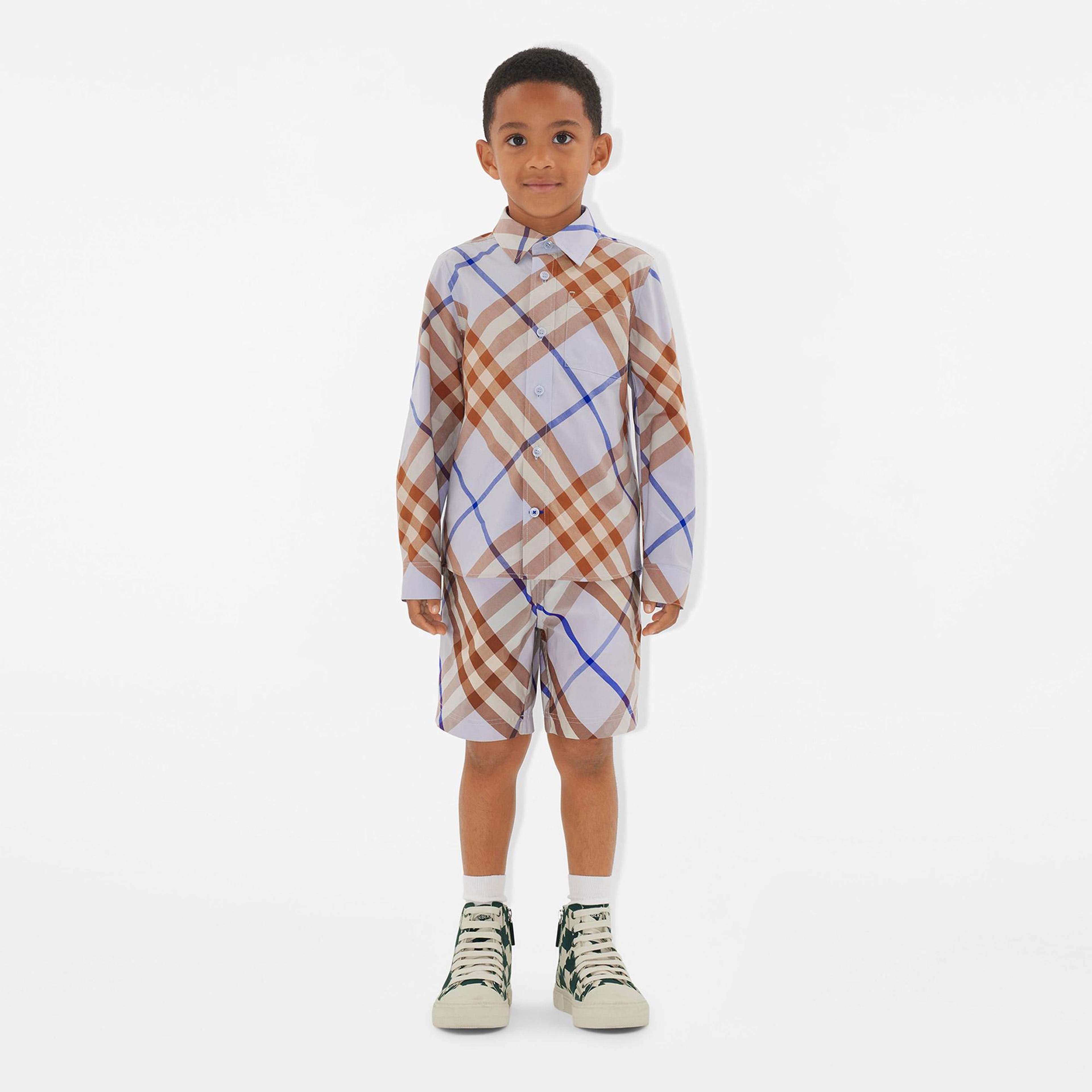 Burberry Check Pamuk Karışımlı Çocuk Mavi Şort