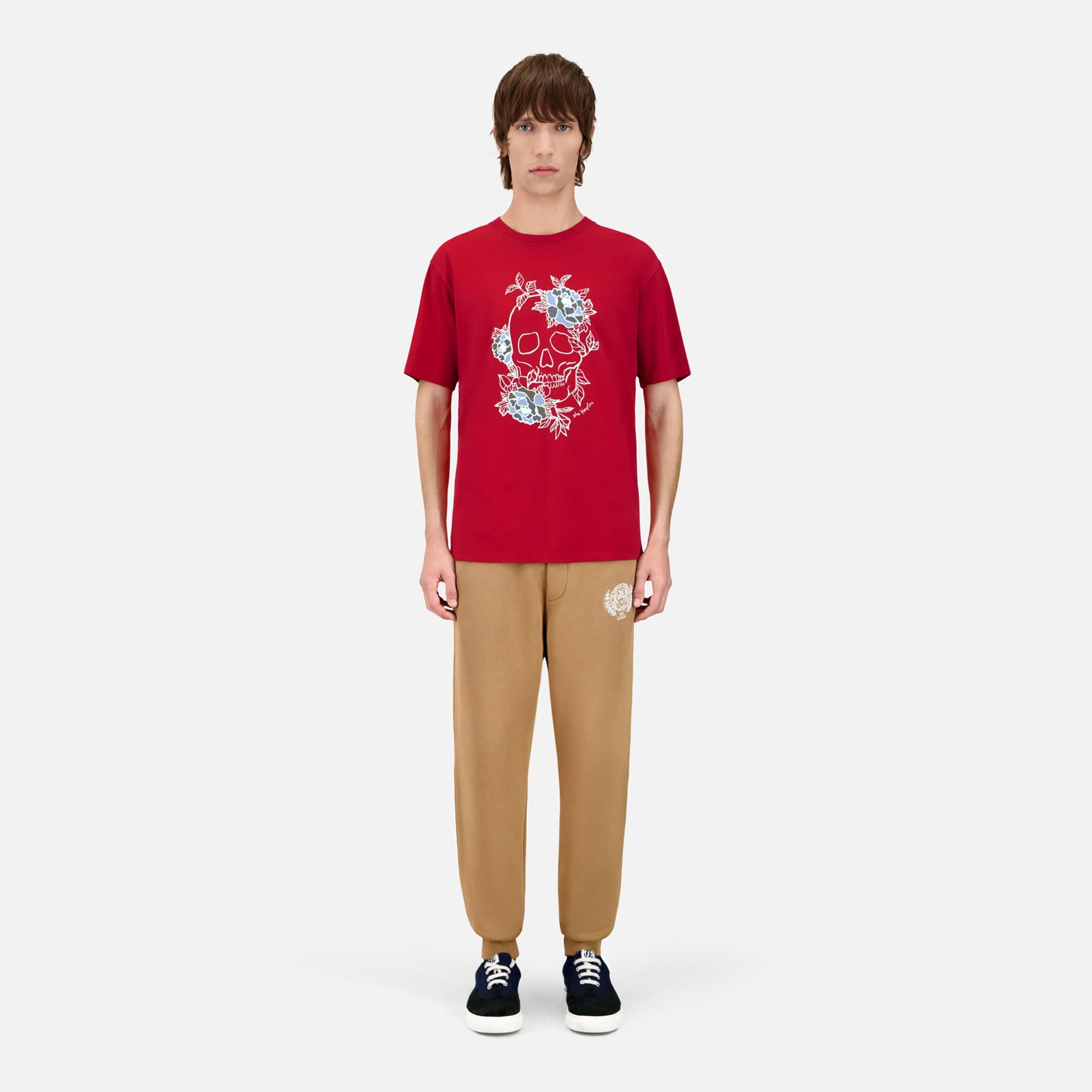 ERKEK BASKILI BİSİKLET YAKA KIRMIZI T-SHIRT