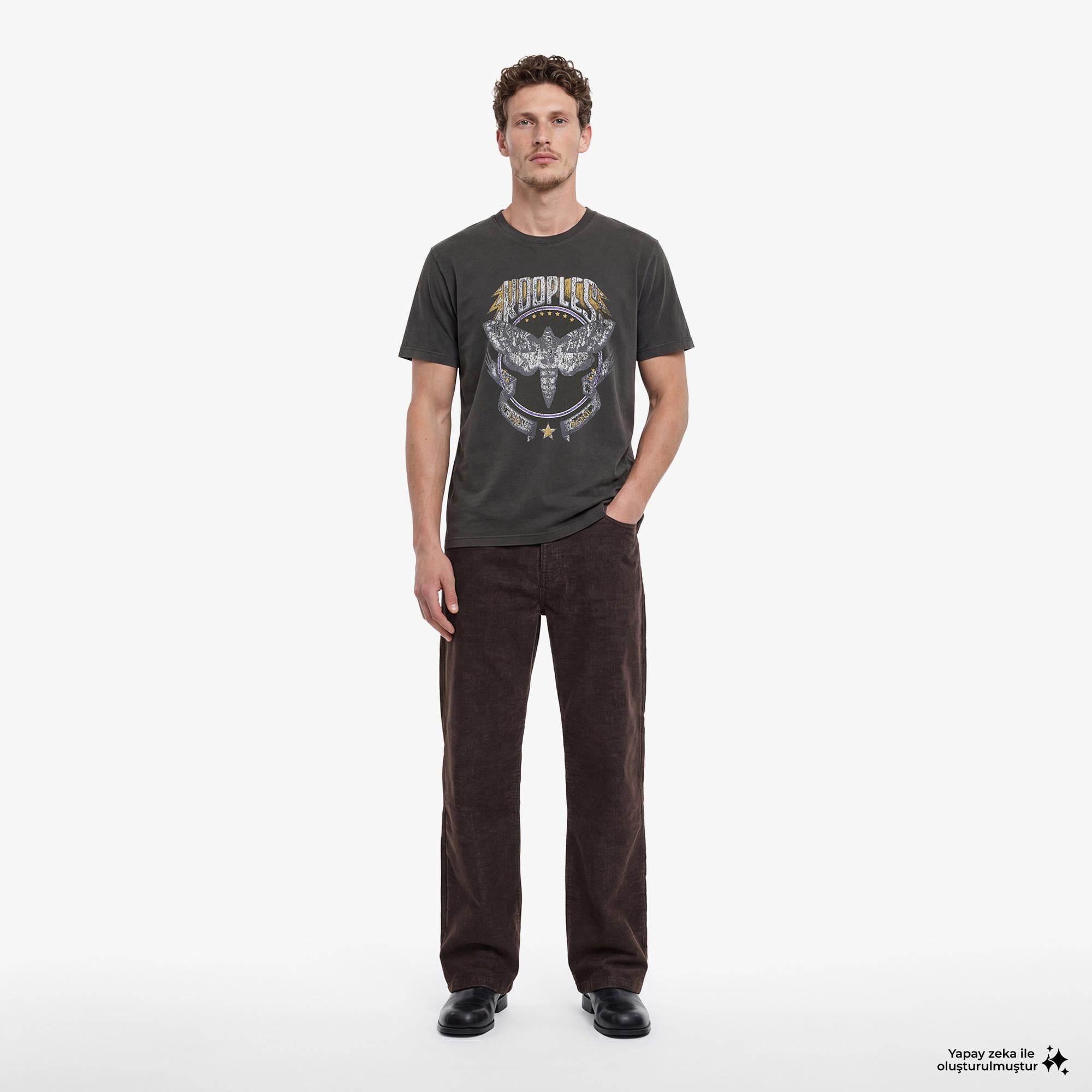 ERKEK BASKILI GRİ T-SHIRT