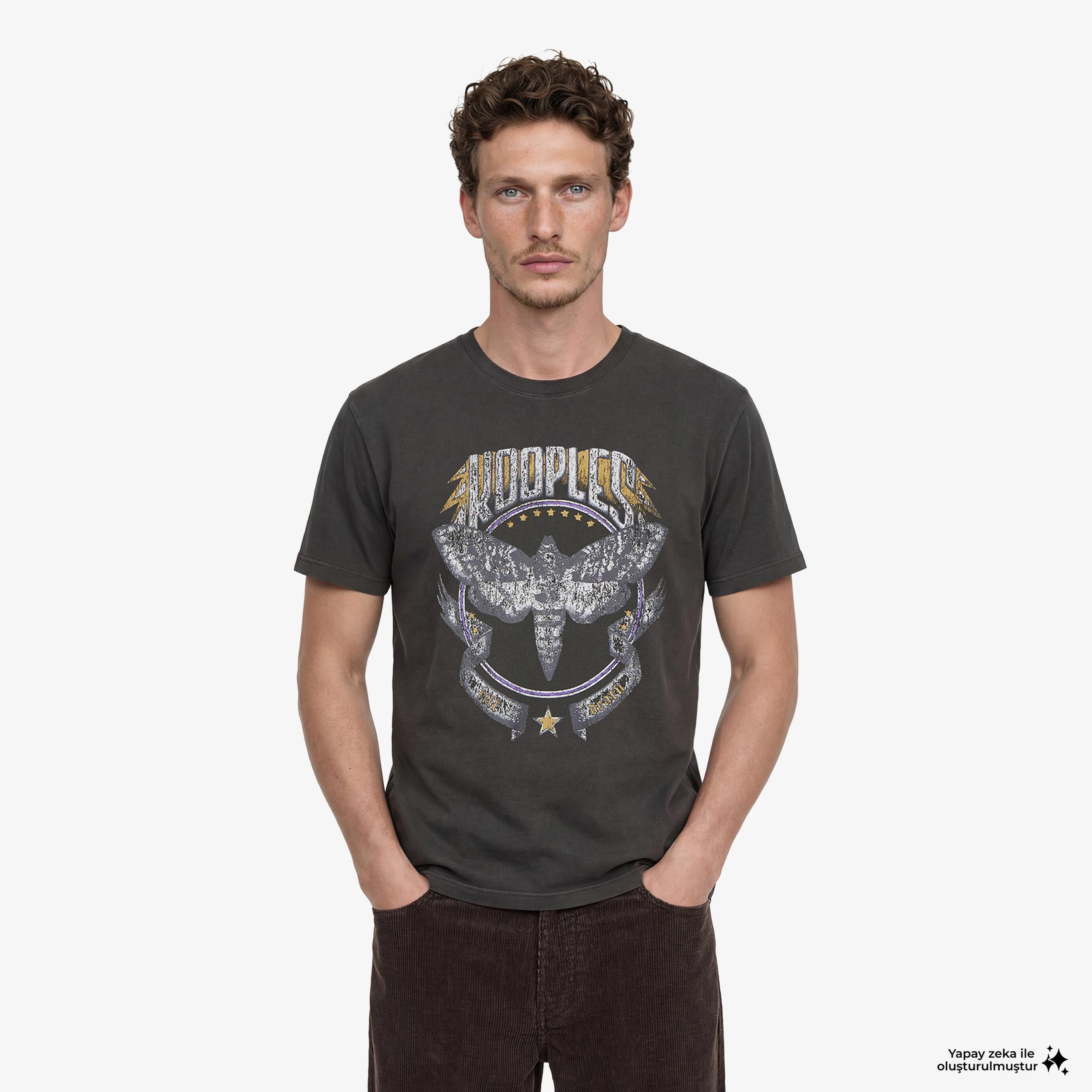 ERKEK BASKILI GRİ T-SHIRT
