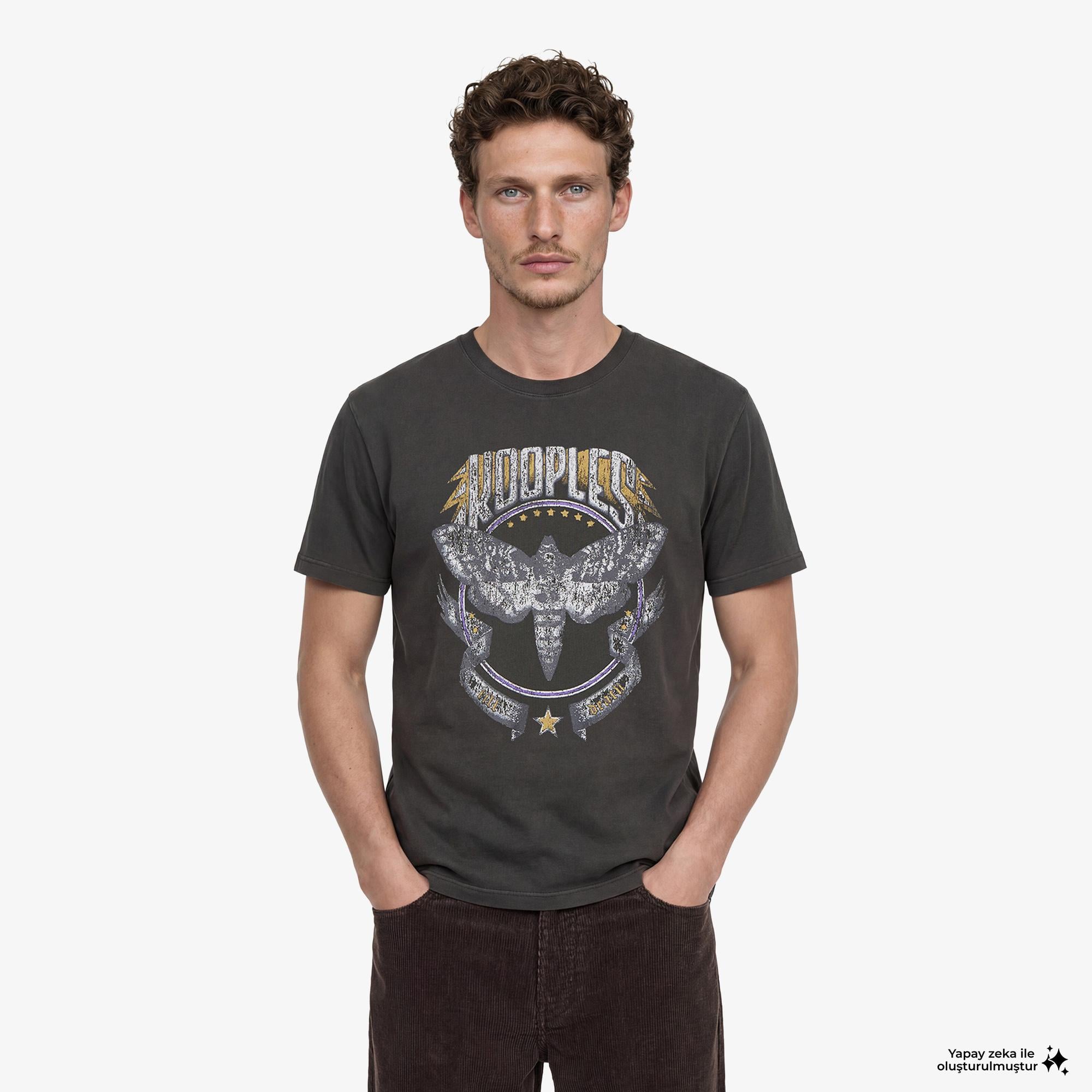 ERKEK BASKILI GRİ T-SHIRT