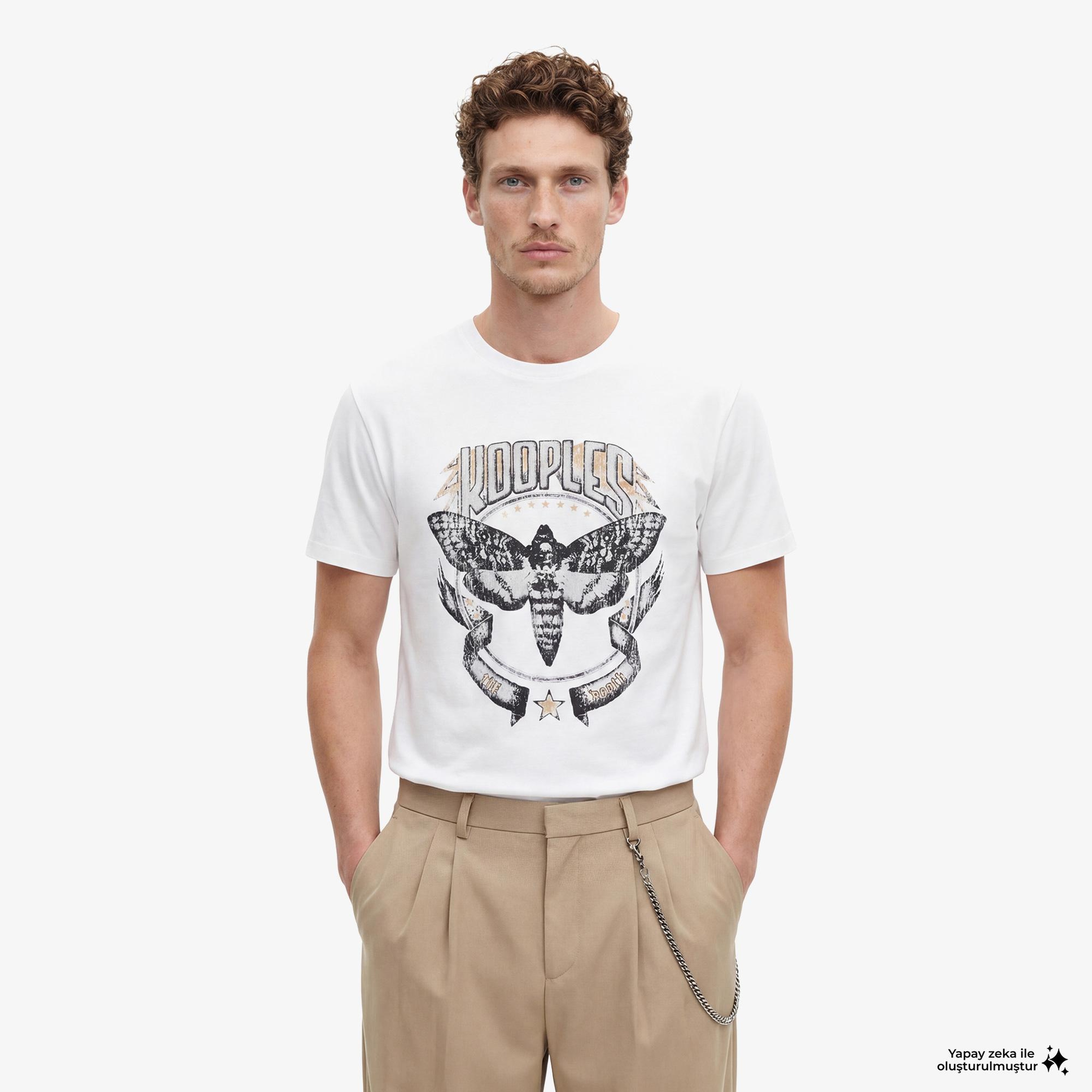 ERKEK BASKILI BEYAZ T-SHIRT