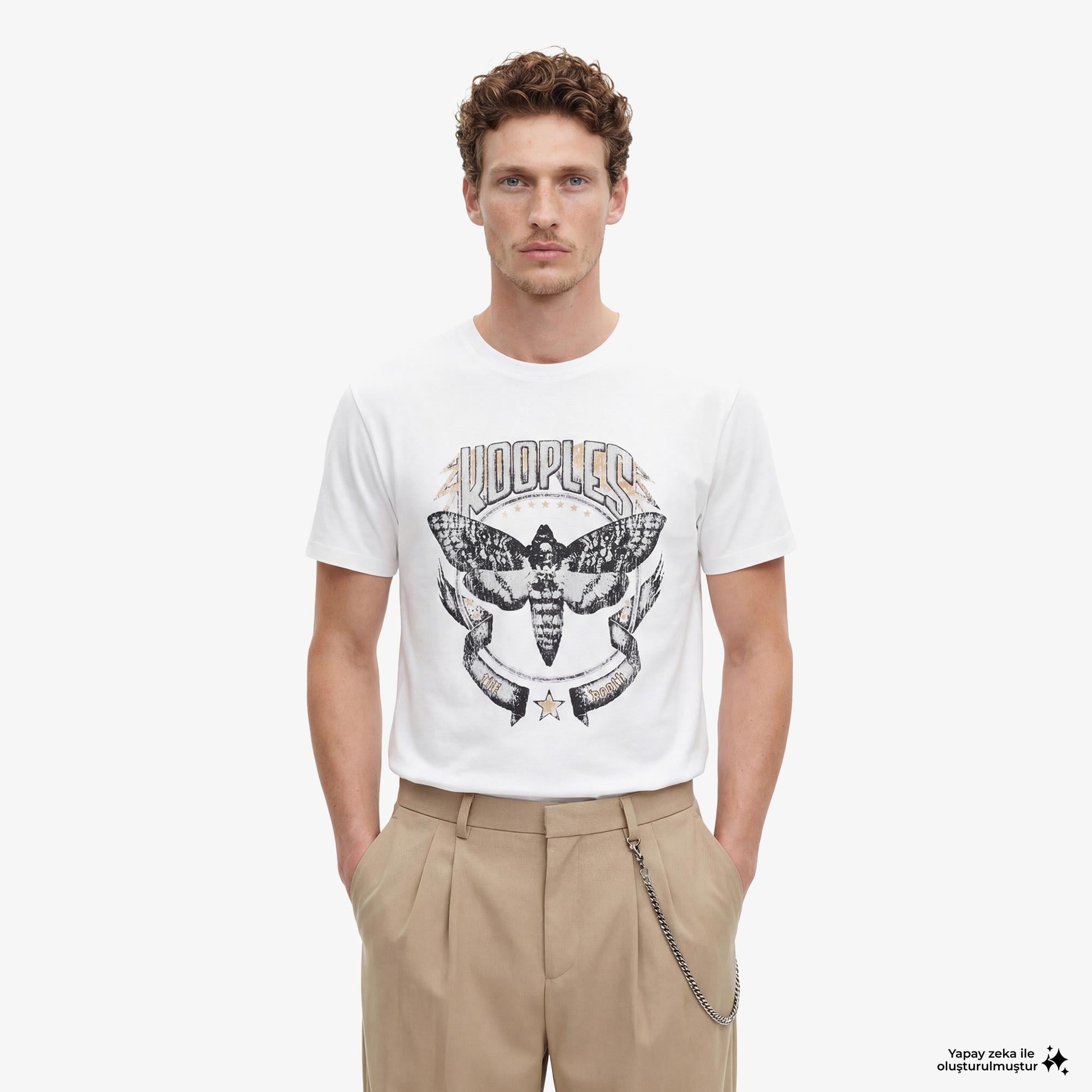 ERKEK BASKILI BEYAZ T-SHIRT