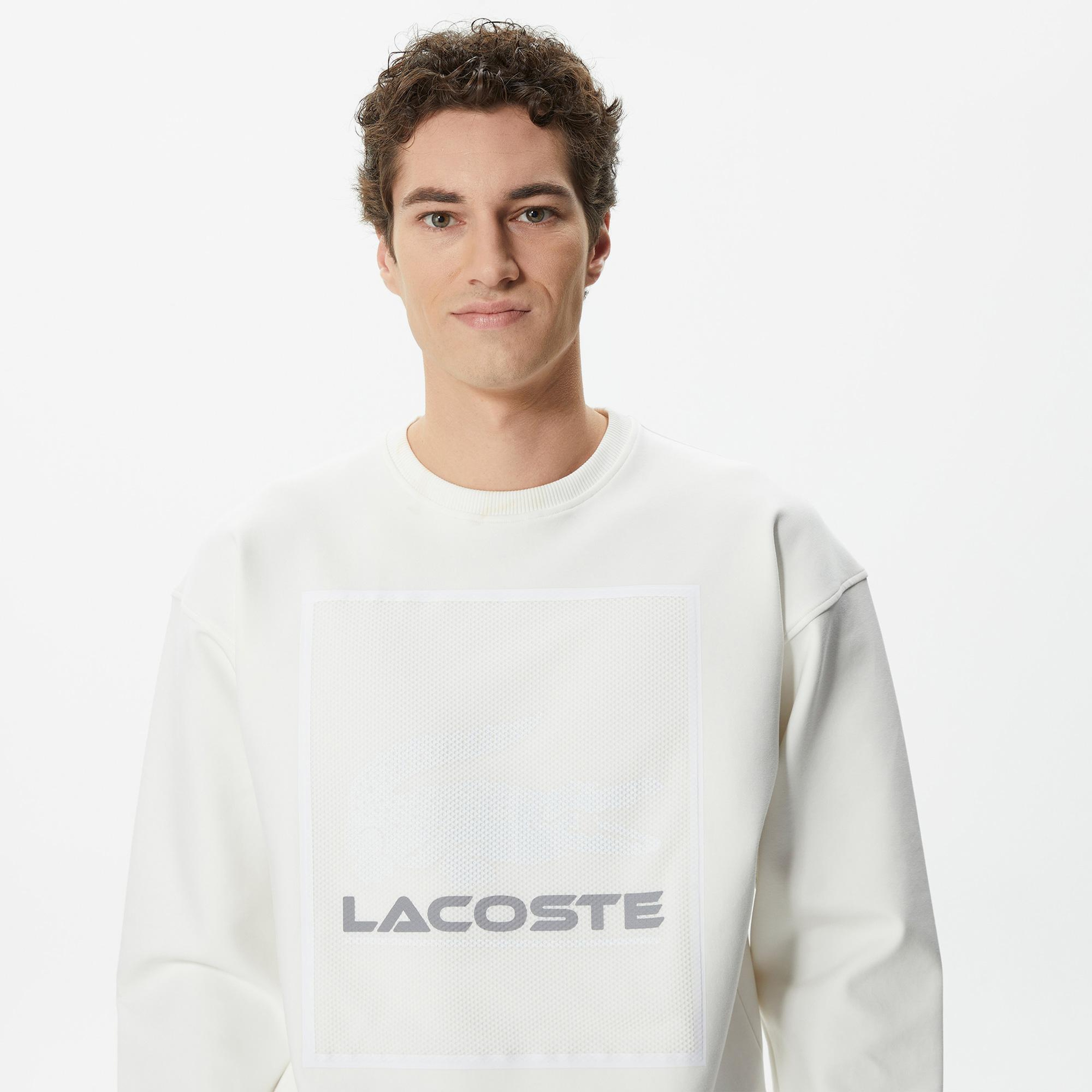 Erkek Relaxed Fit Bisiklet Yaka Baskılı Ekru Sweatshirt