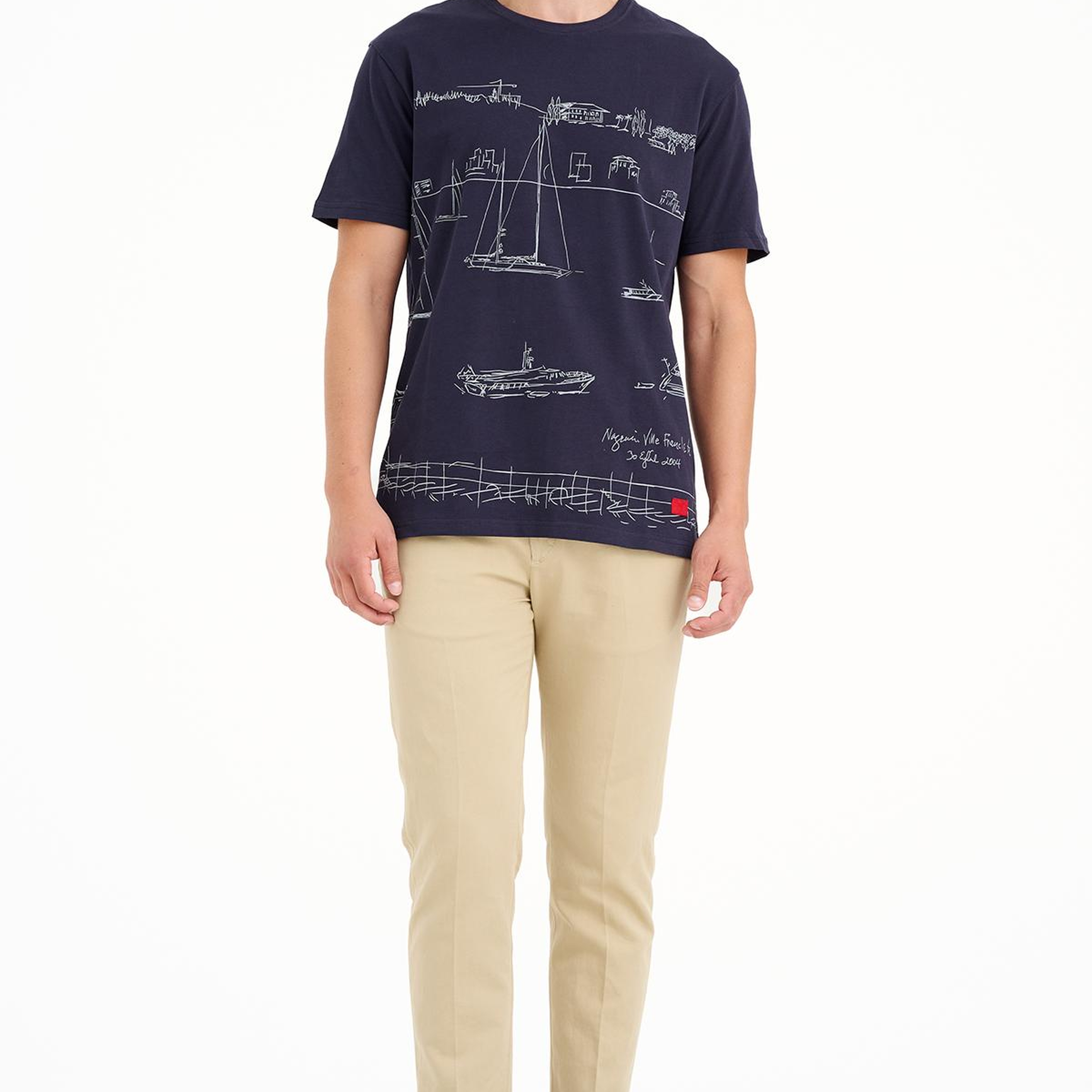 Erkek Lacivert Liman Baskılı Bisiklet Yaka T-Shirt