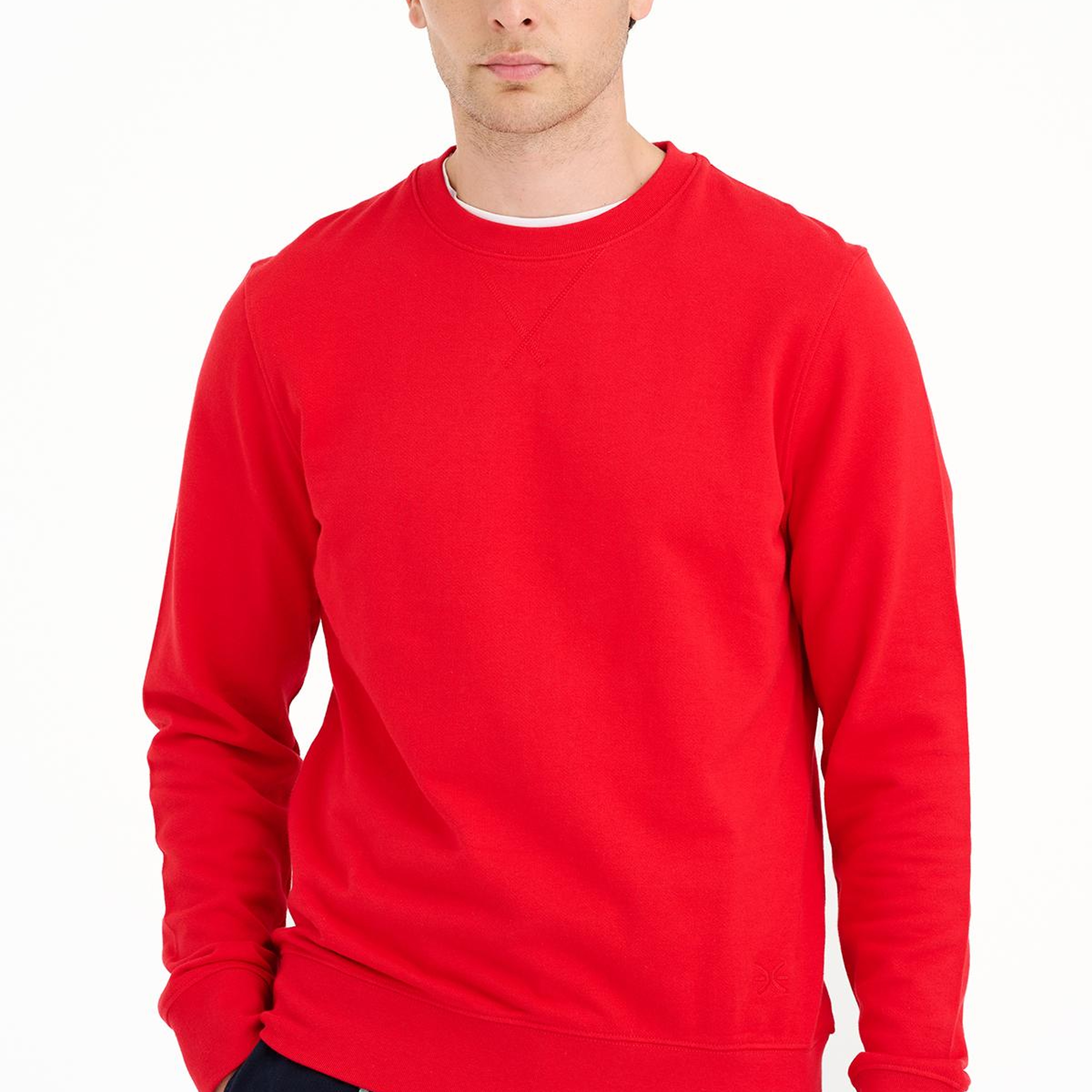 Erkek Kırmızı Bisiklet Yaka Basic Sweatshirt