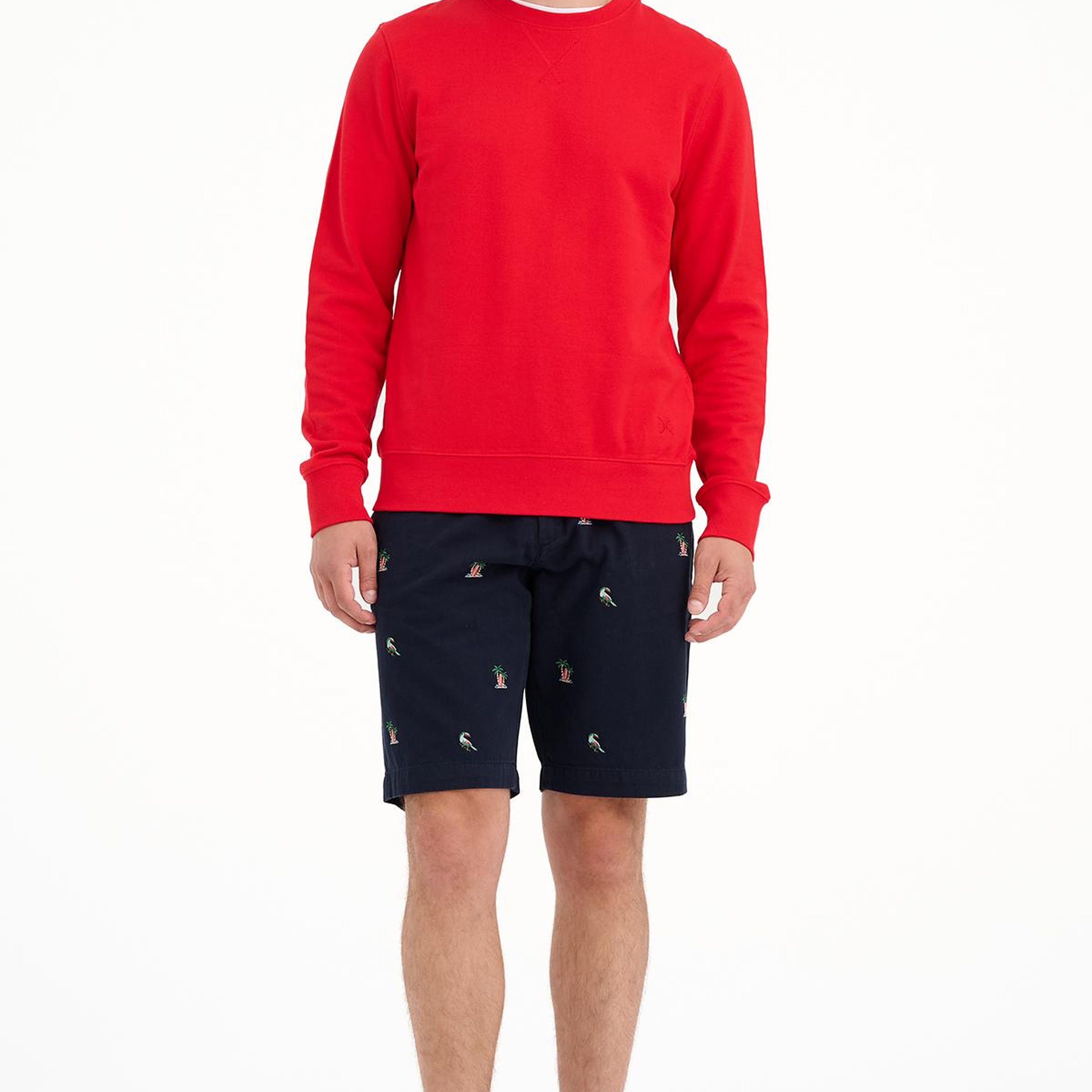 Erkek Kırmızı Bisiklet Yaka Basic Sweatshirt