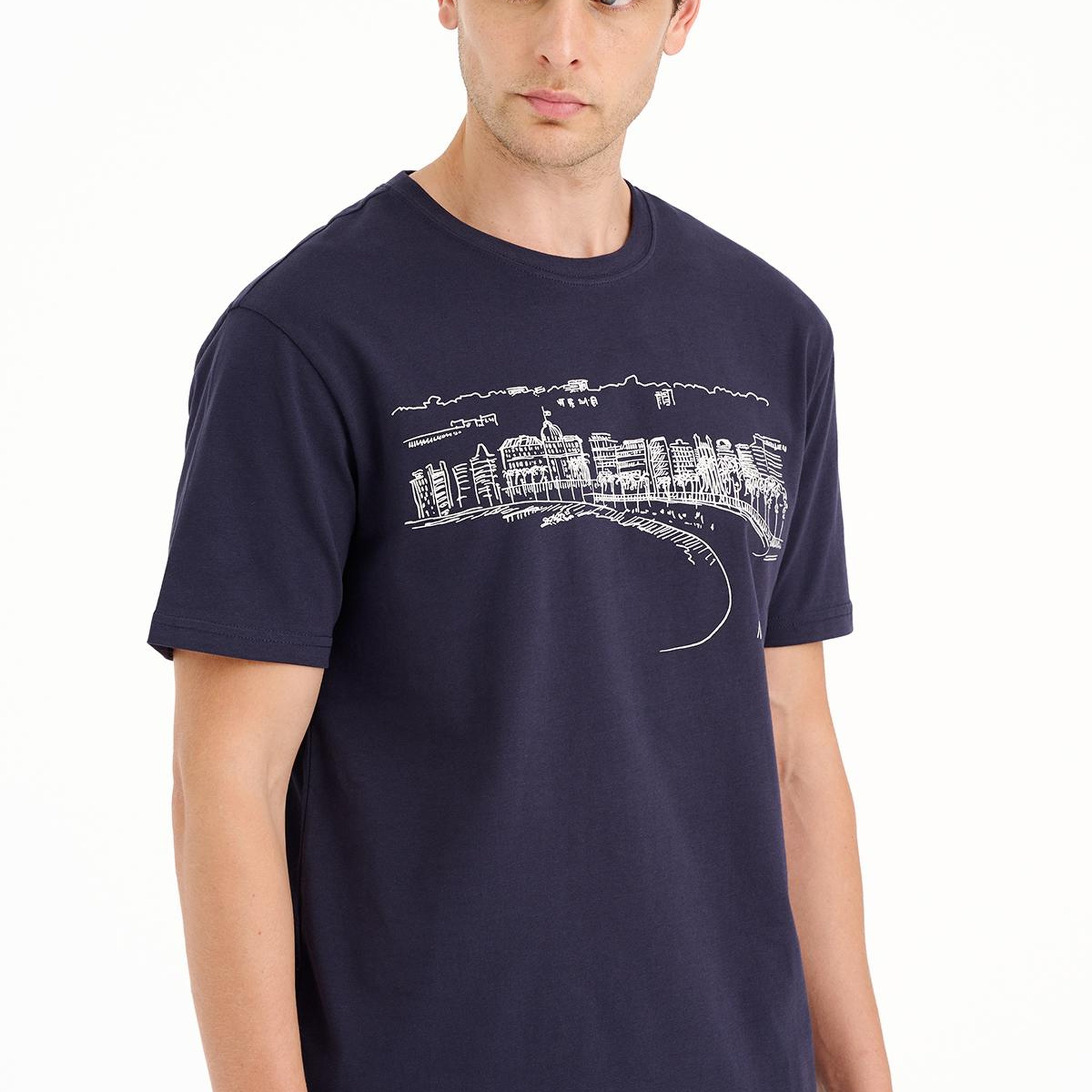 Erkek Lacivert Nice Baskılı Bisiklet Yaka T-Shirt