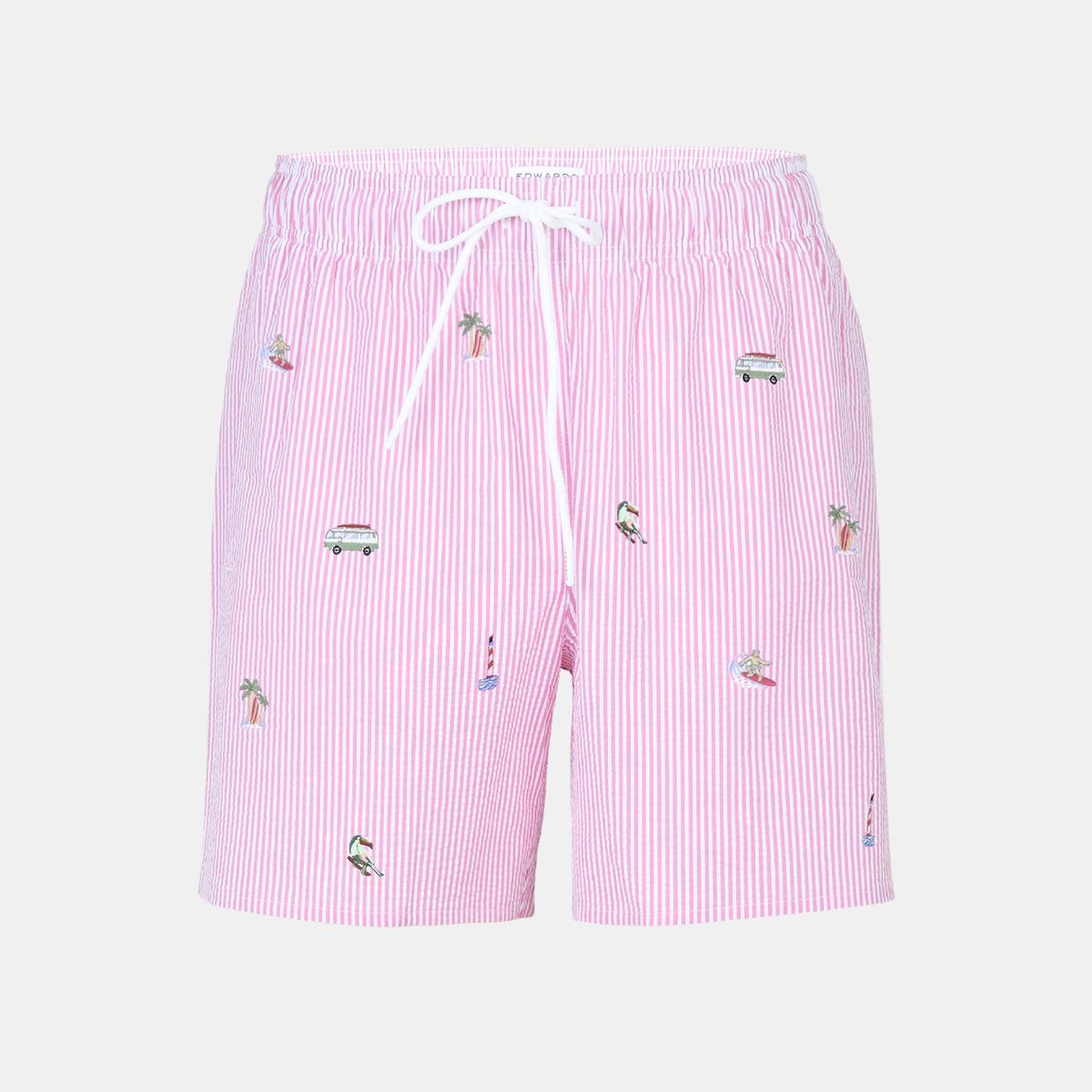 Erkek Pembe Nakışlı Gofre Deniz Şortu
