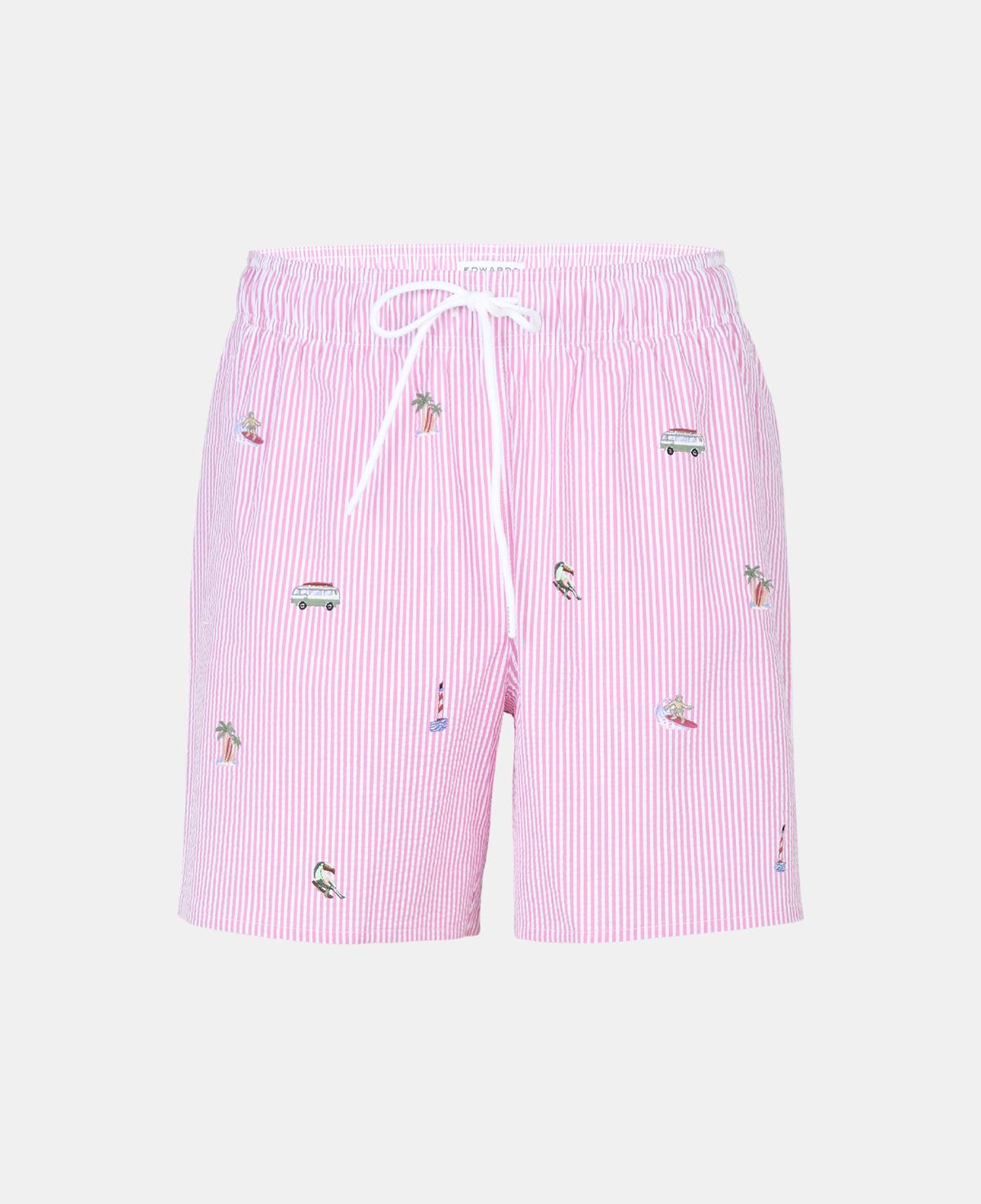 Erkek Pembe Nakışlı Gofre Deniz Şortu