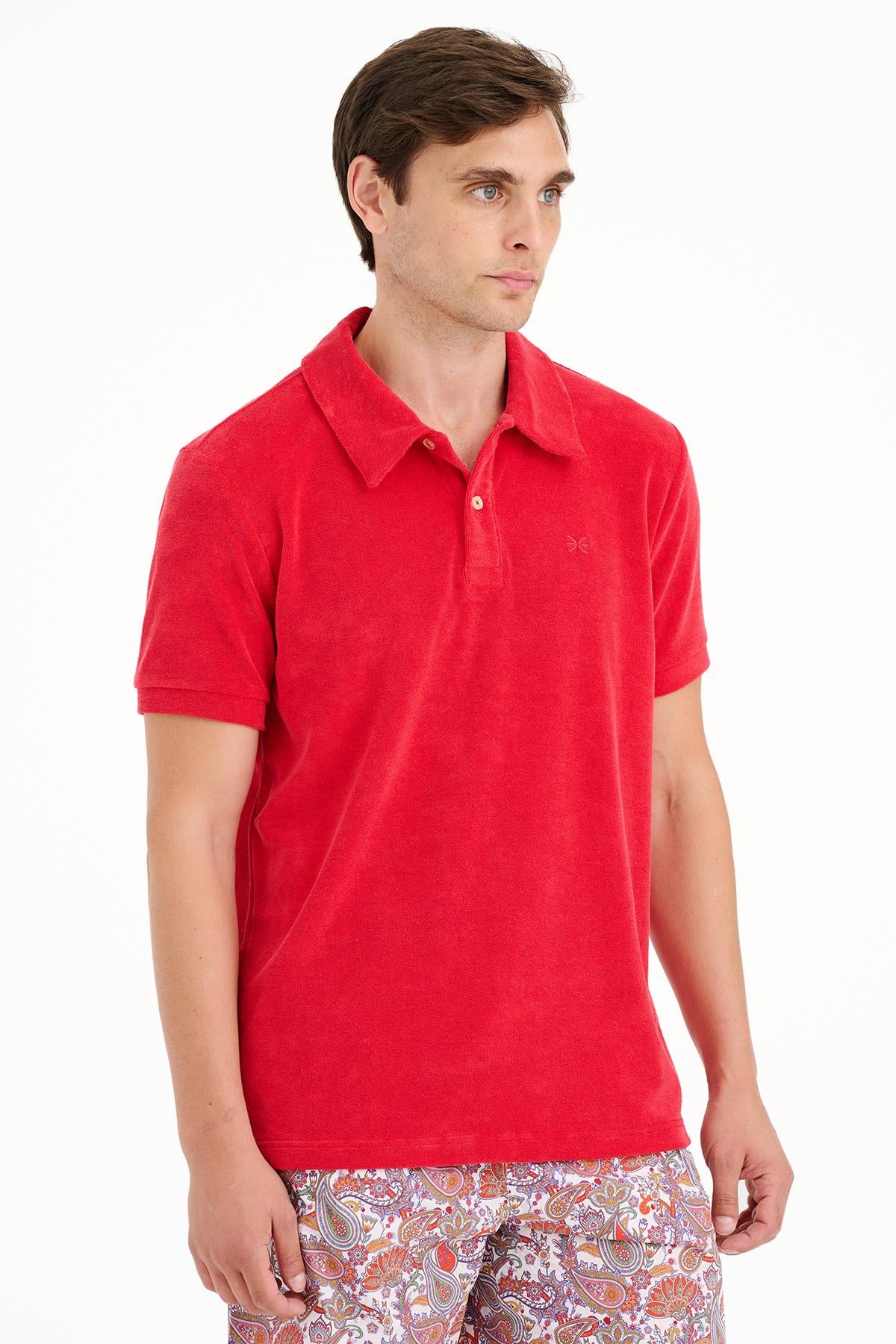 Erkek Mercan Polo Yaka Havlu T-Shirt