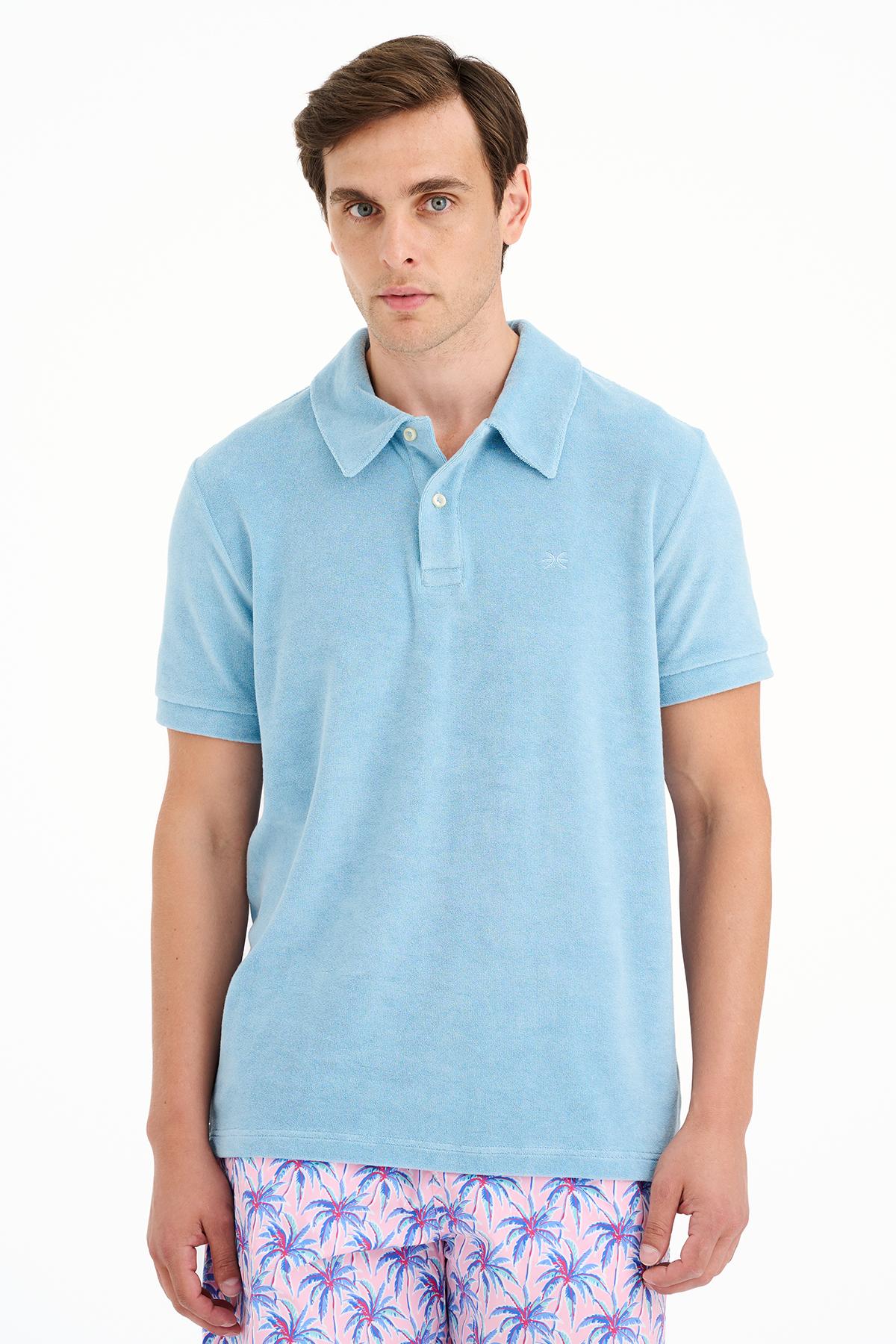 Erkek Mavi Polo Yaka Havlu T-Shirt