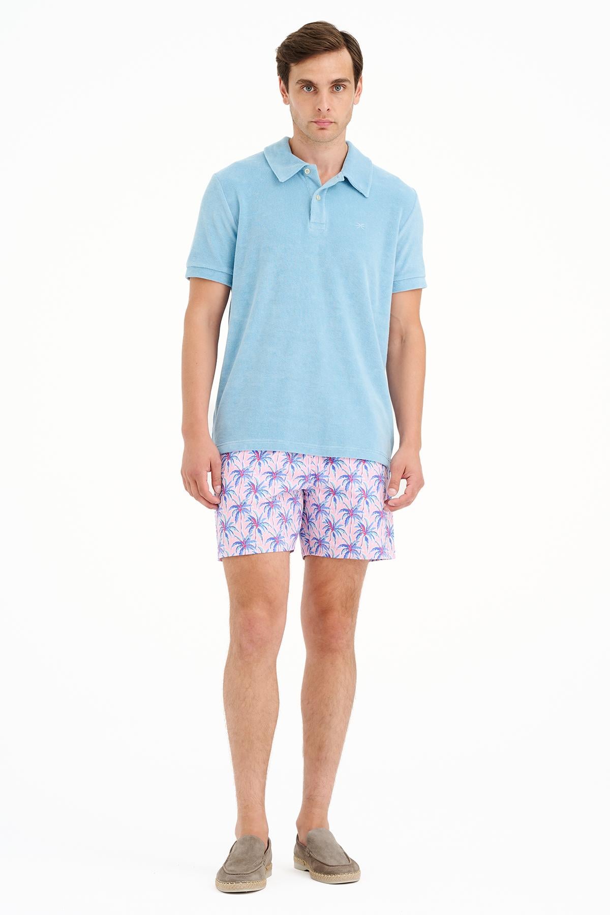 Erkek Mavi Polo Yaka Havlu T-Shirt