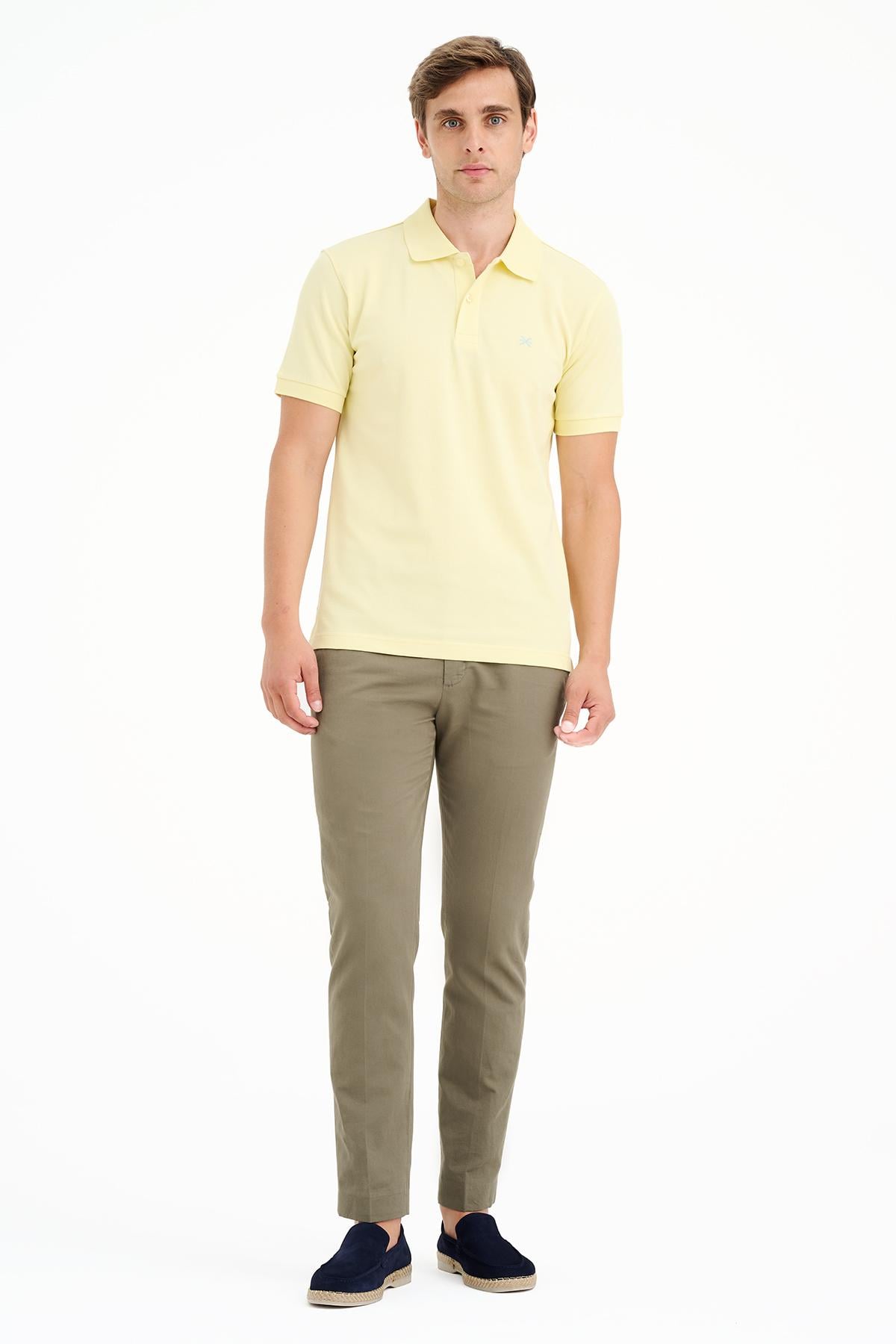 Erkek Açık Sarı Pike Polo Yaka T-Shirt
