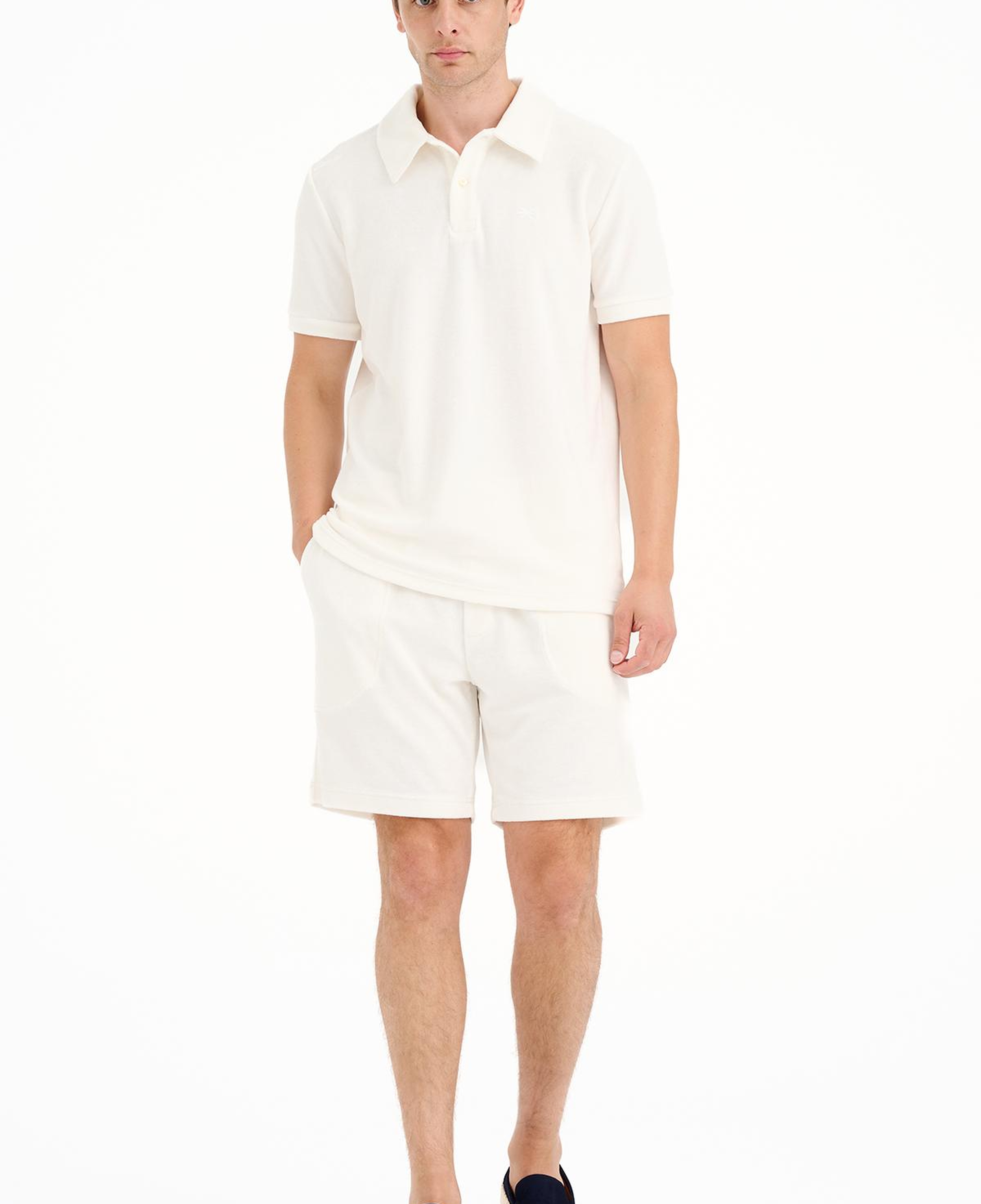 Erkek Beyaz Polo Yaka Havlu T-Shirt