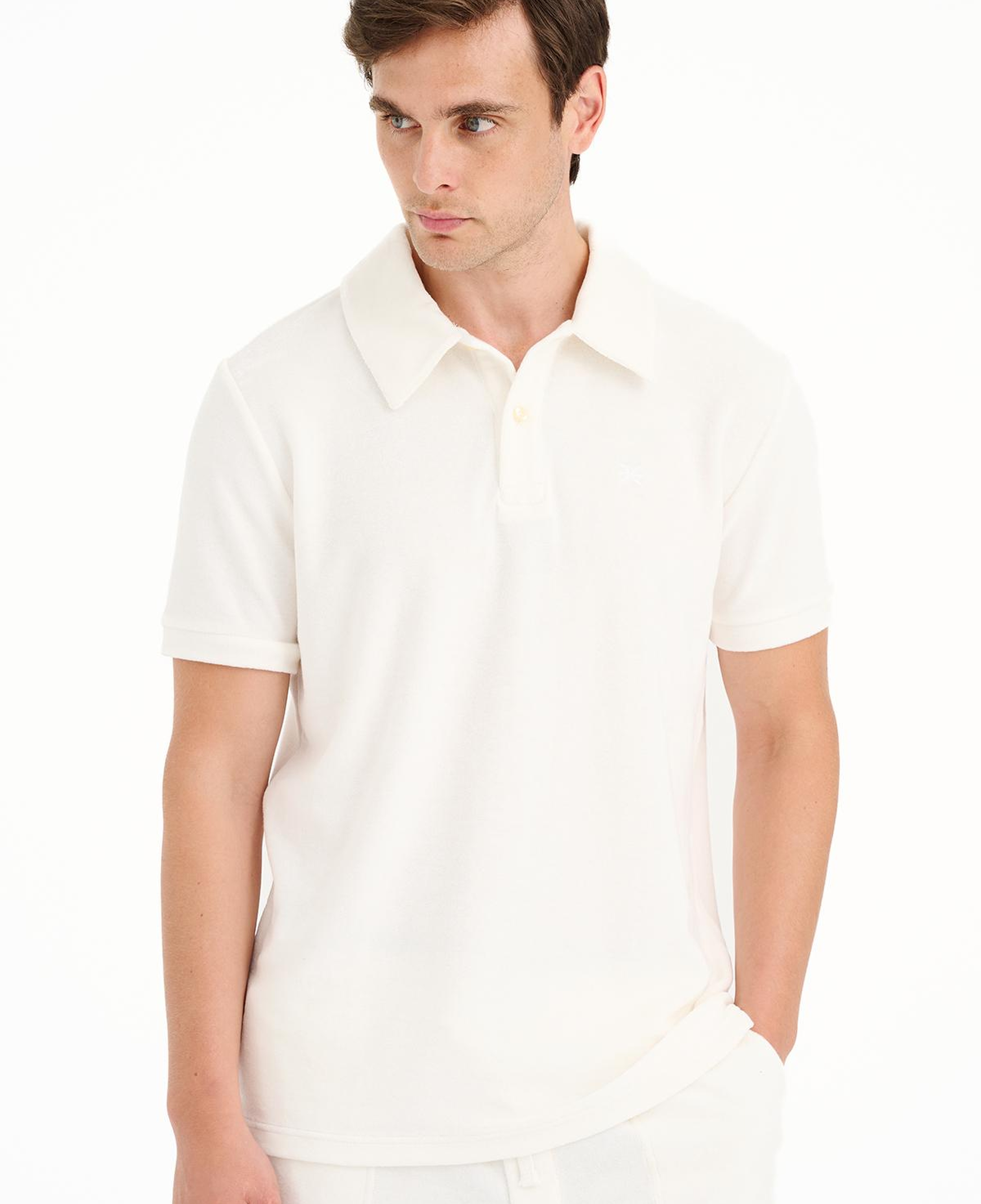 Erkek Beyaz Polo Yaka Havlu T-Shirt