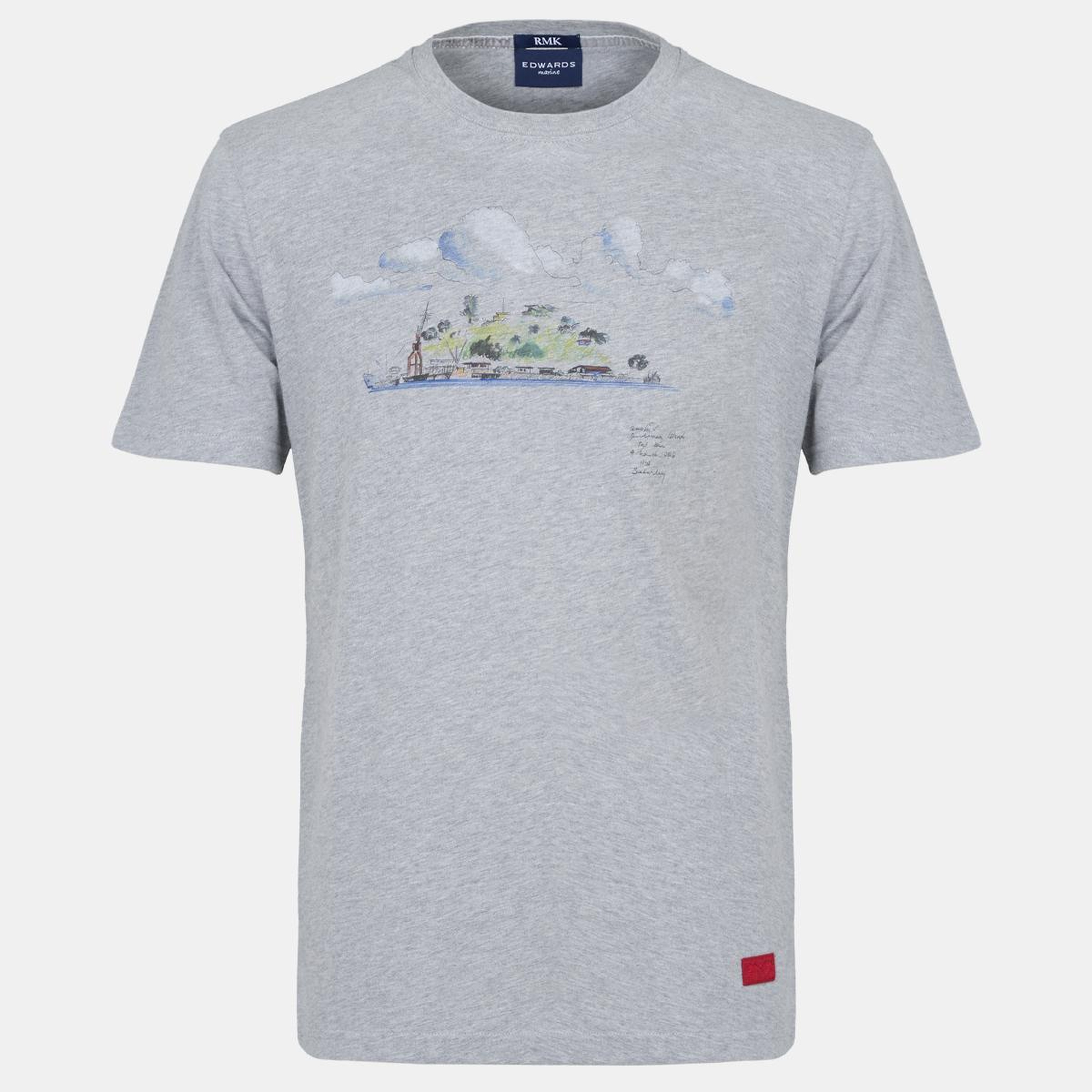 Erkek Gri Ada Baskılı Bisiklet Yaka T-Shirt