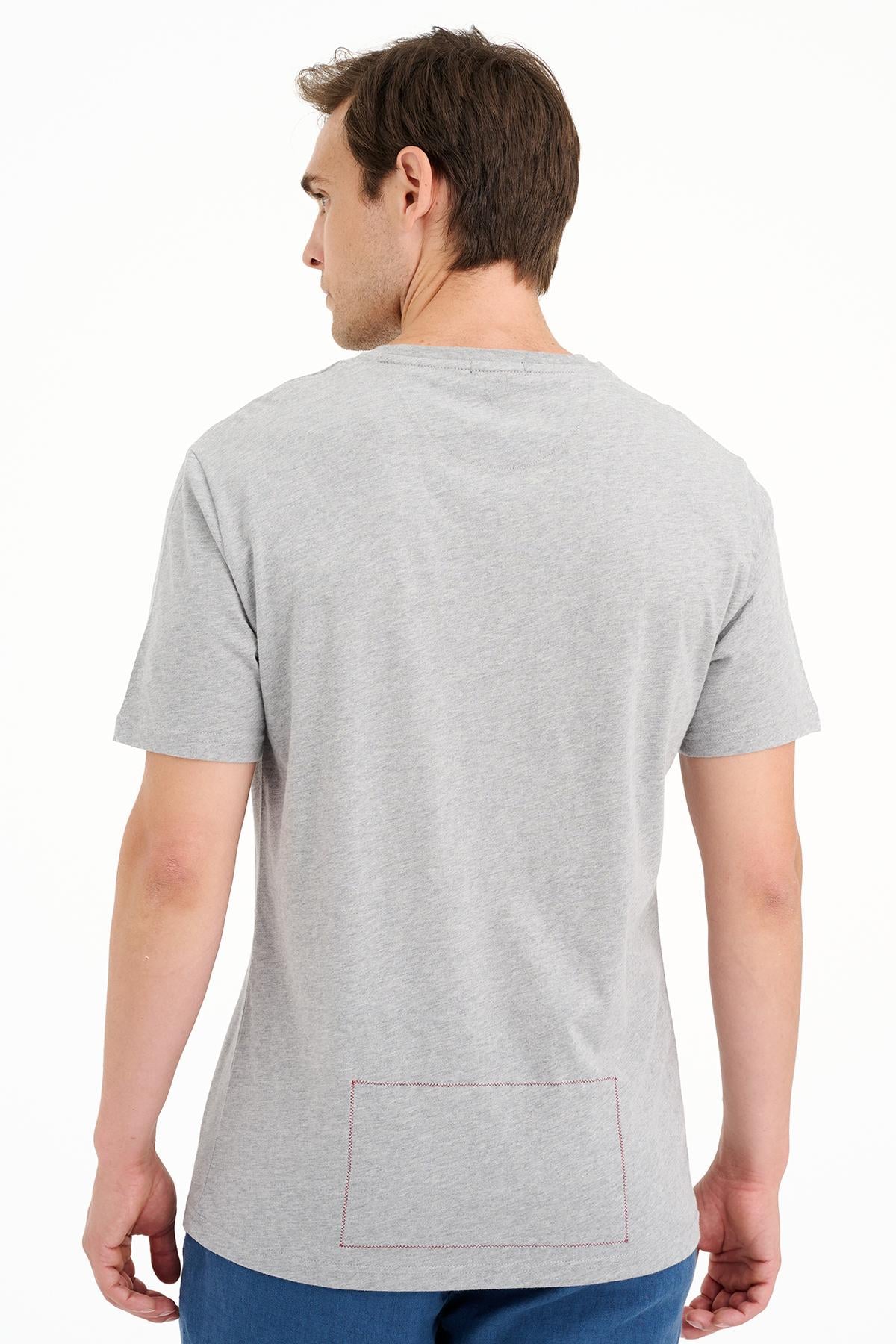 Erkek Gri Ada Baskılı Bisiklet Yaka T-Shirt
