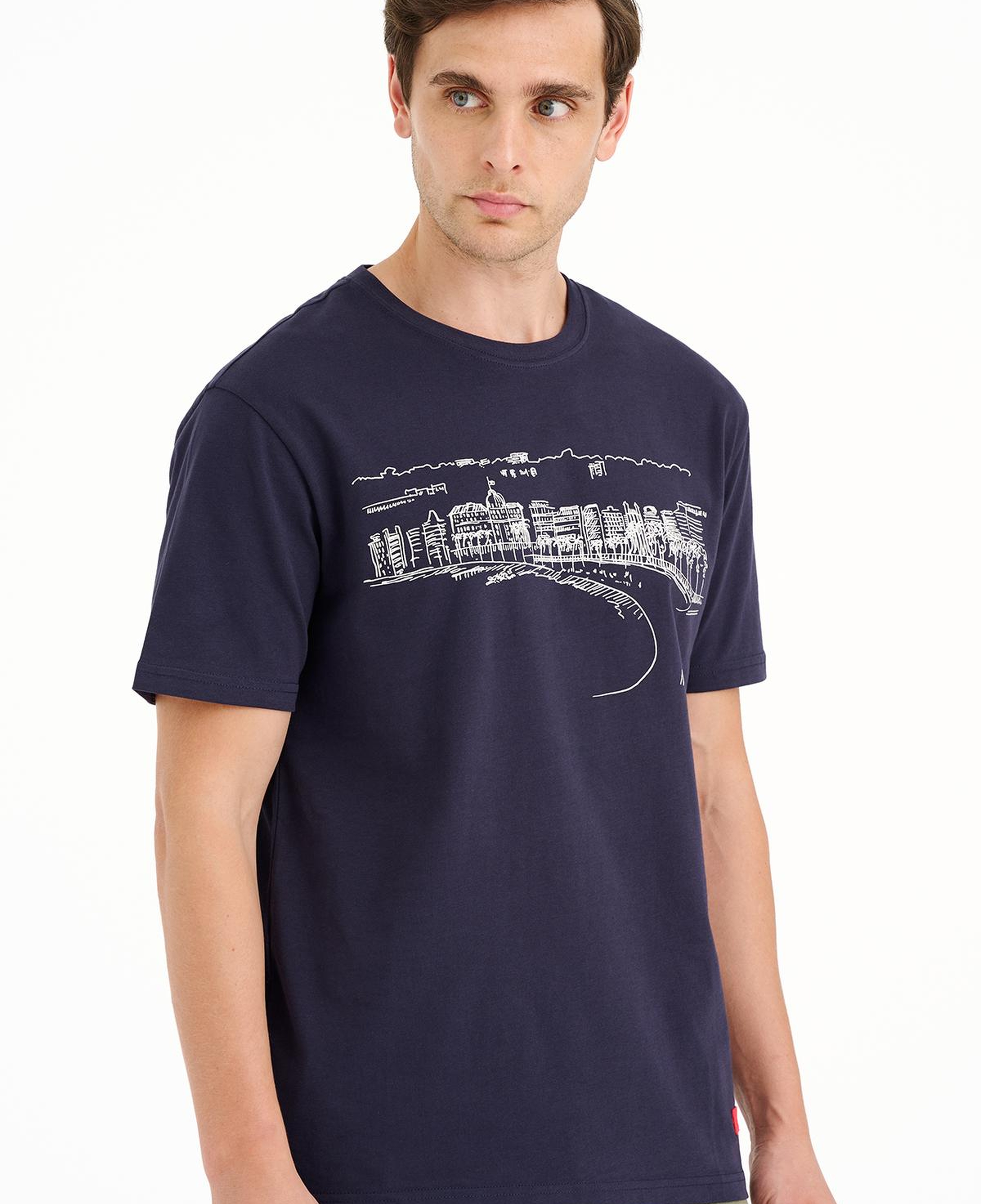 Erkek Lacivert Nice Baskılı Bisiklet Yaka T-Shirt