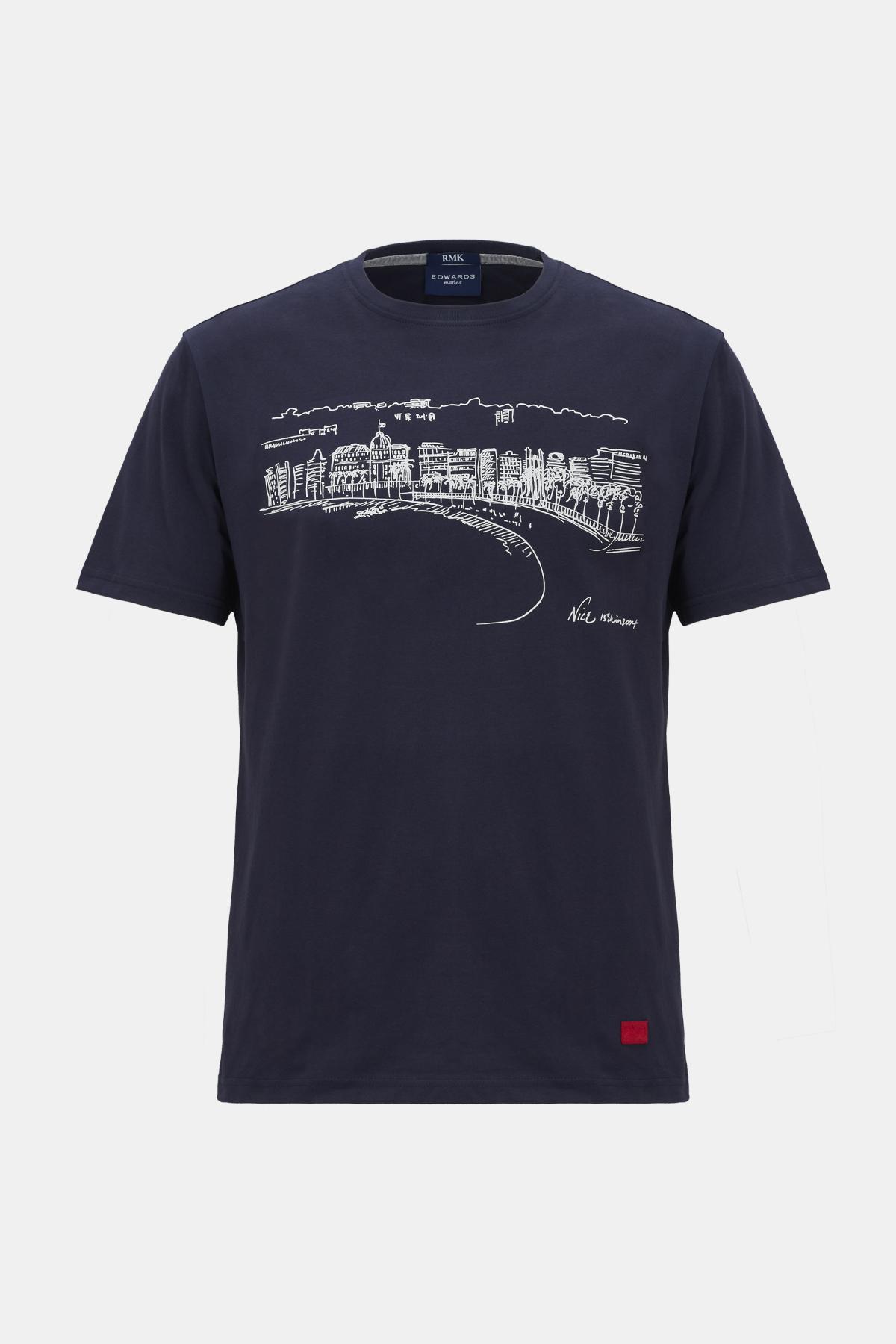 Erkek Lacivert Nice Baskılı Bisiklet Yaka T-Shirt