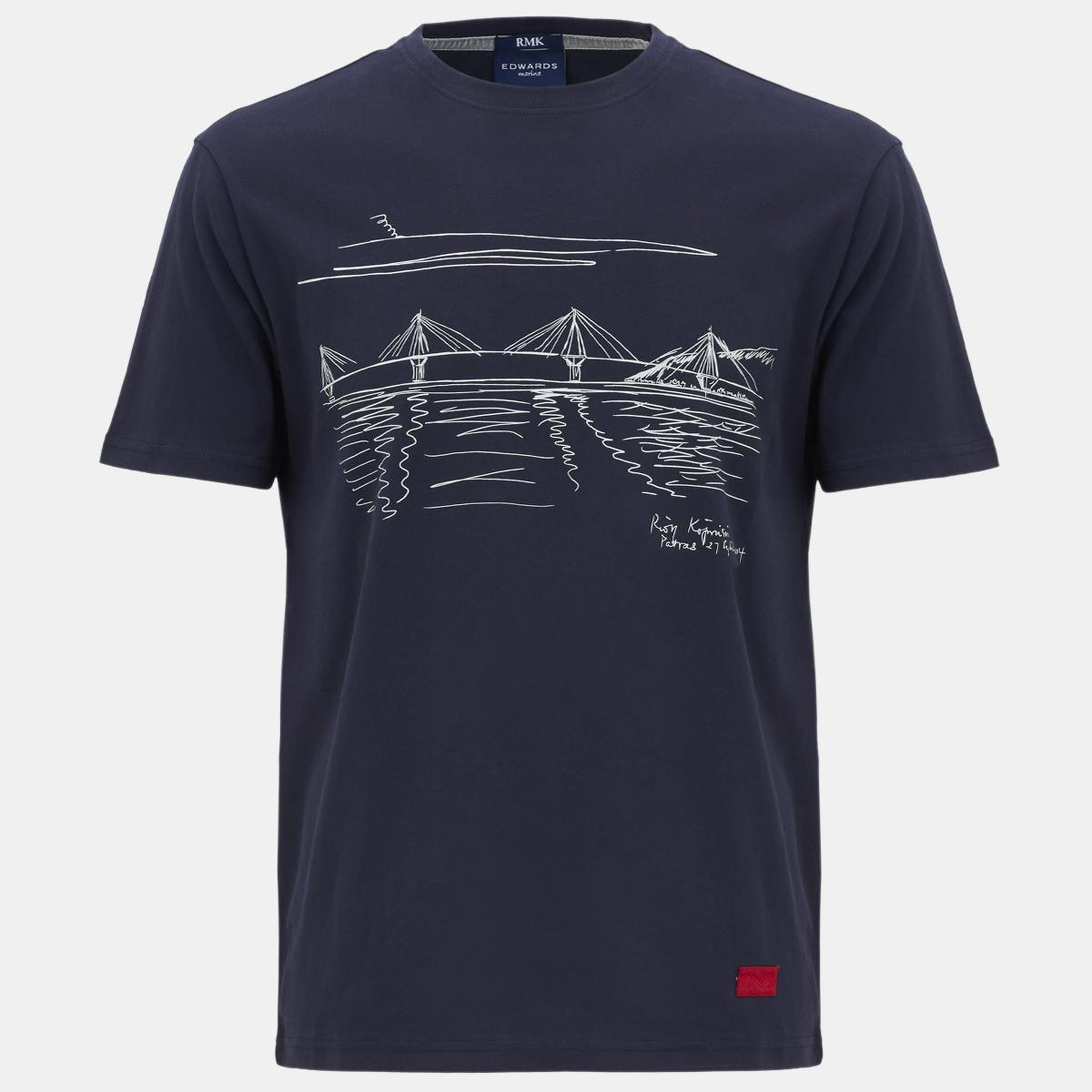 Erkek Lacivert Köprü Baskılı Bisiklet Yaka T-Shirt