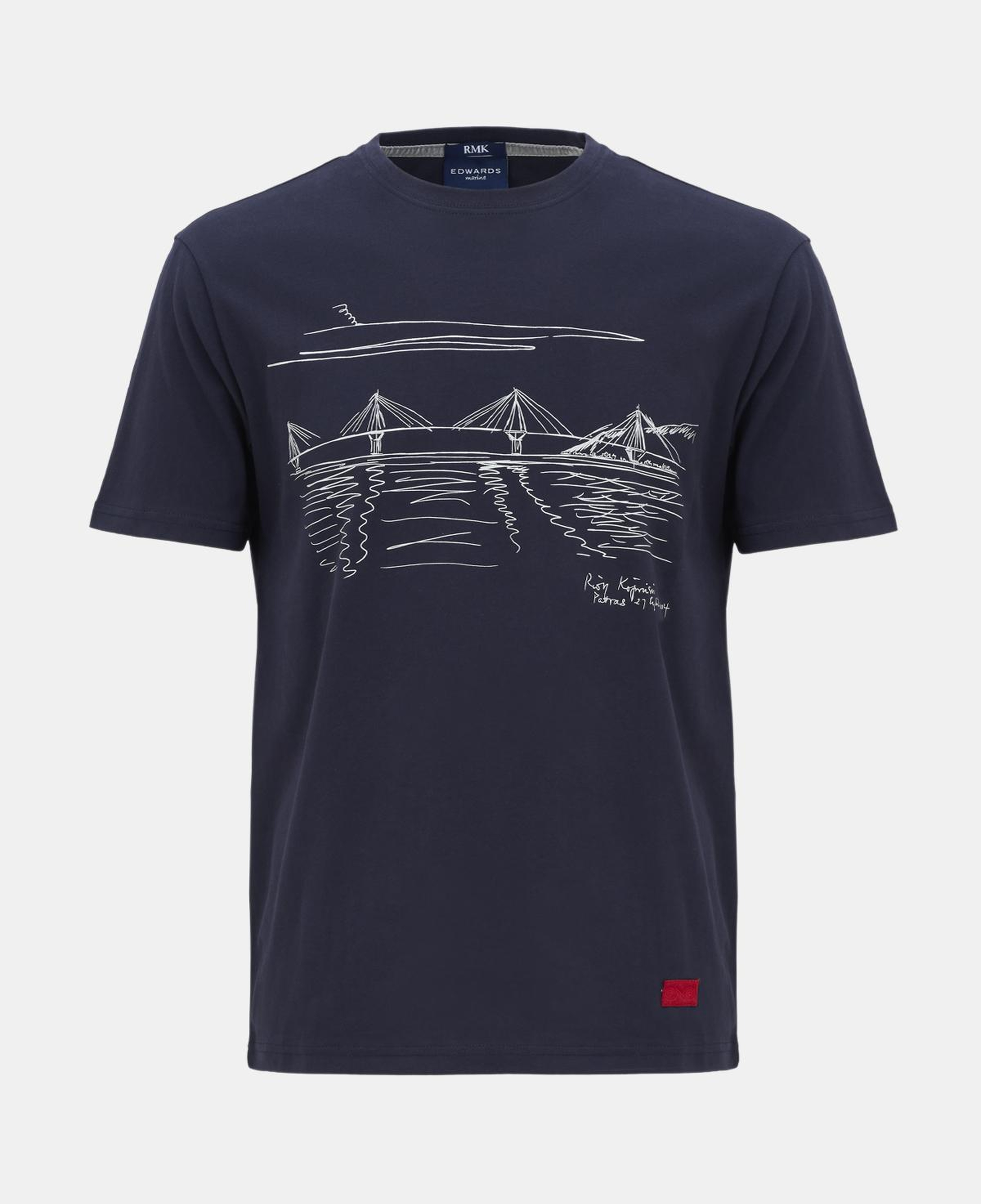 Erkek Lacivert Köprü Baskılı Bisiklet Yaka T-Shirt