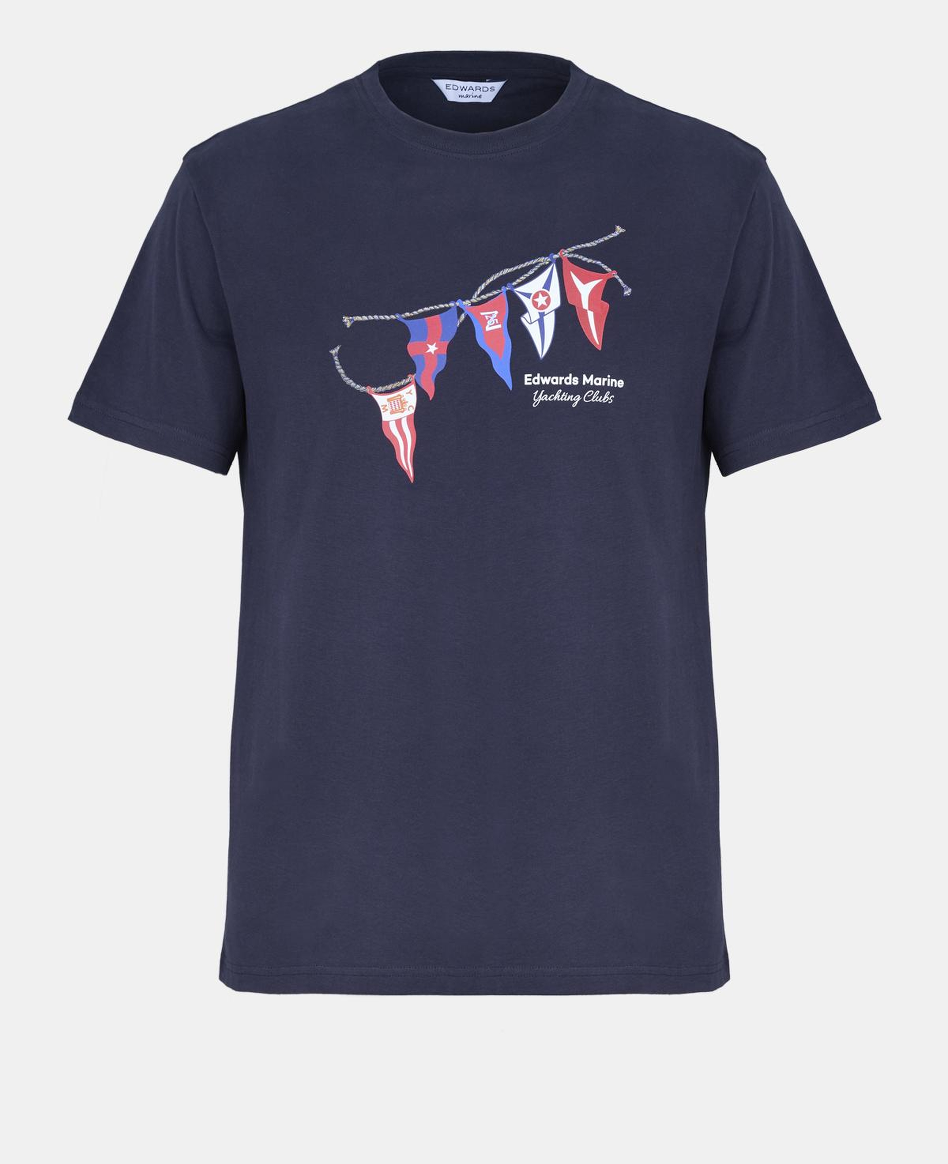 Erkek Lacivert Bayrak Baskılı Bisiklet Yaka T-Shirt
