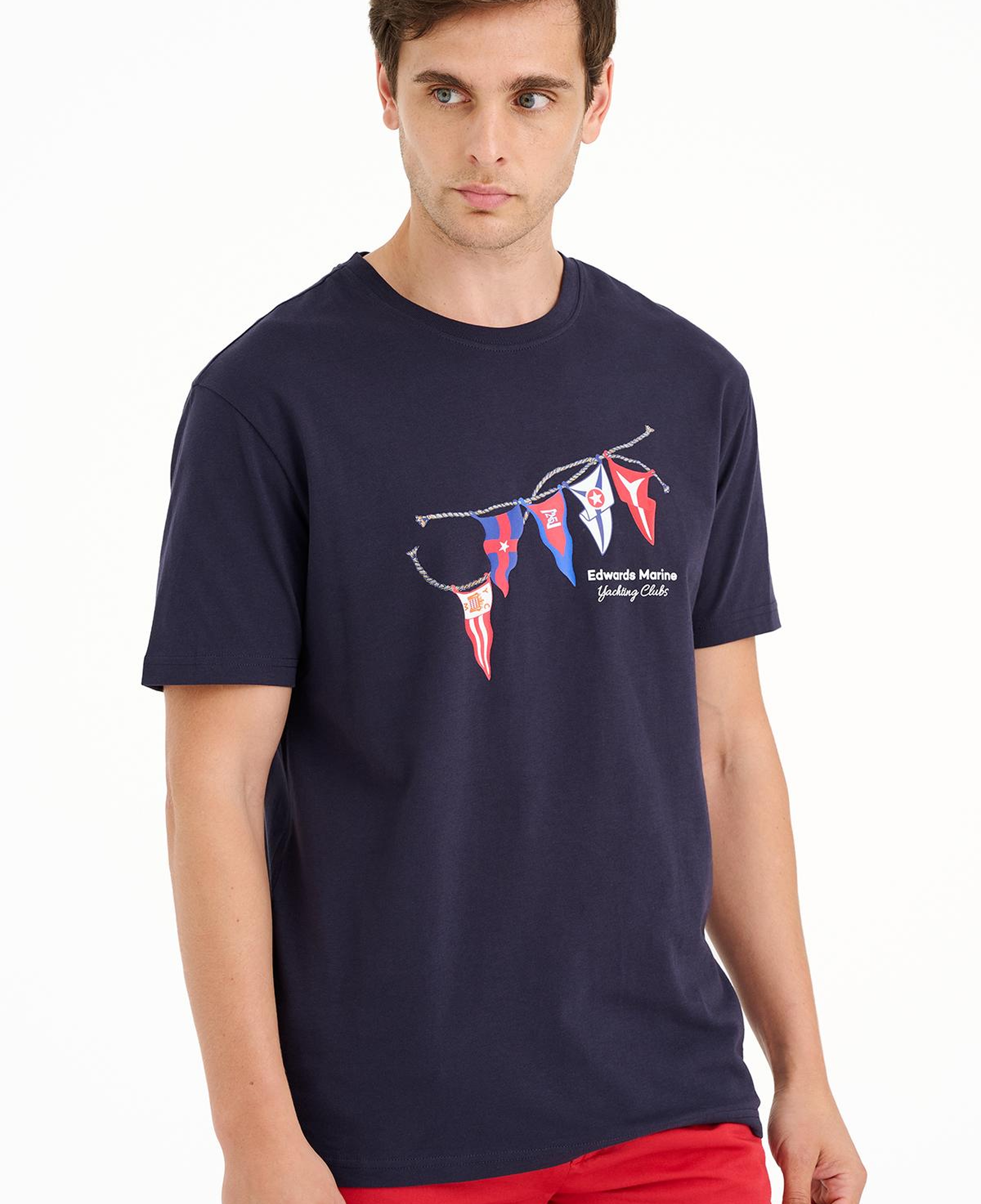 Erkek Lacivert Bayrak Baskılı Bisiklet Yaka T-Shirt