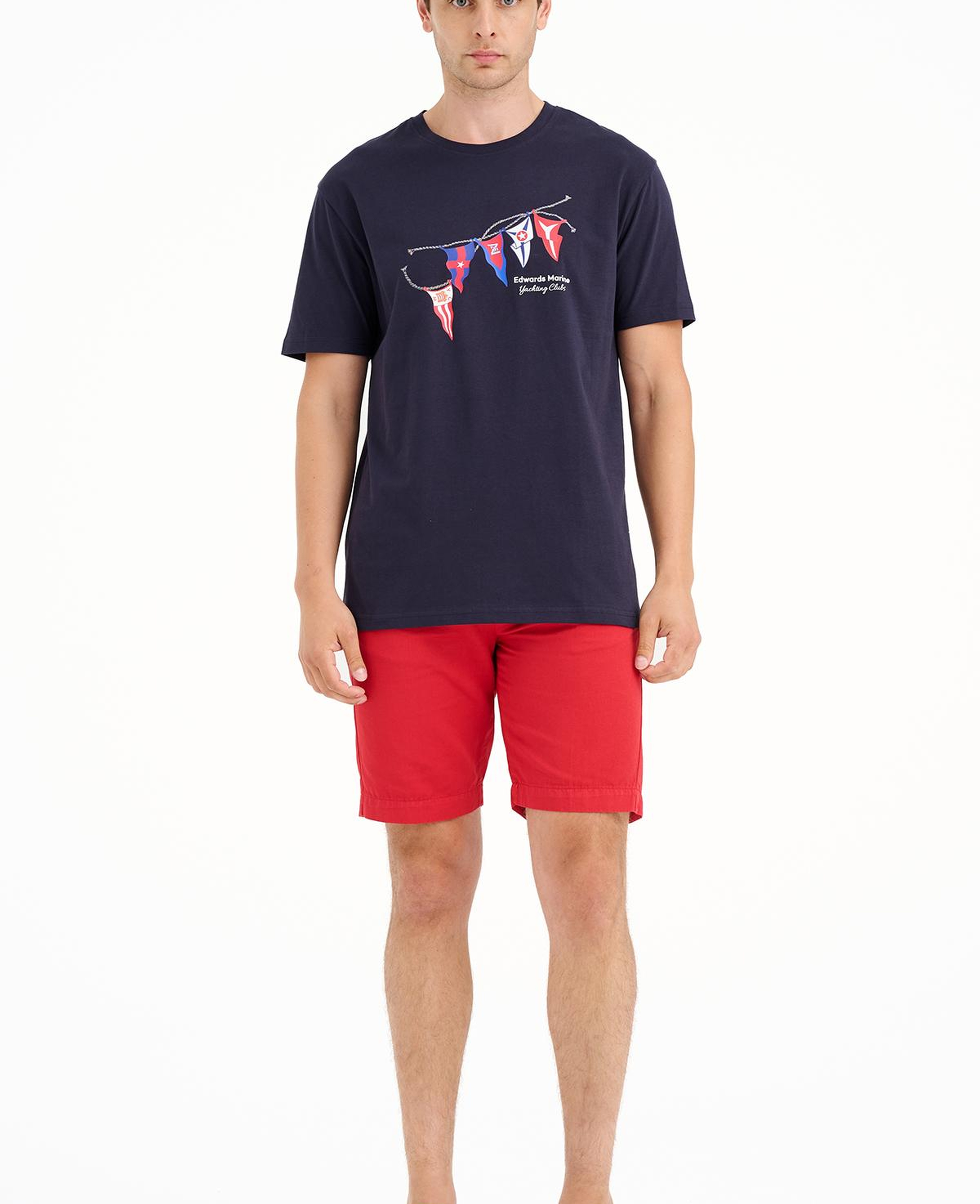 Erkek Lacivert Bayrak Baskılı Bisiklet Yaka T-Shirt