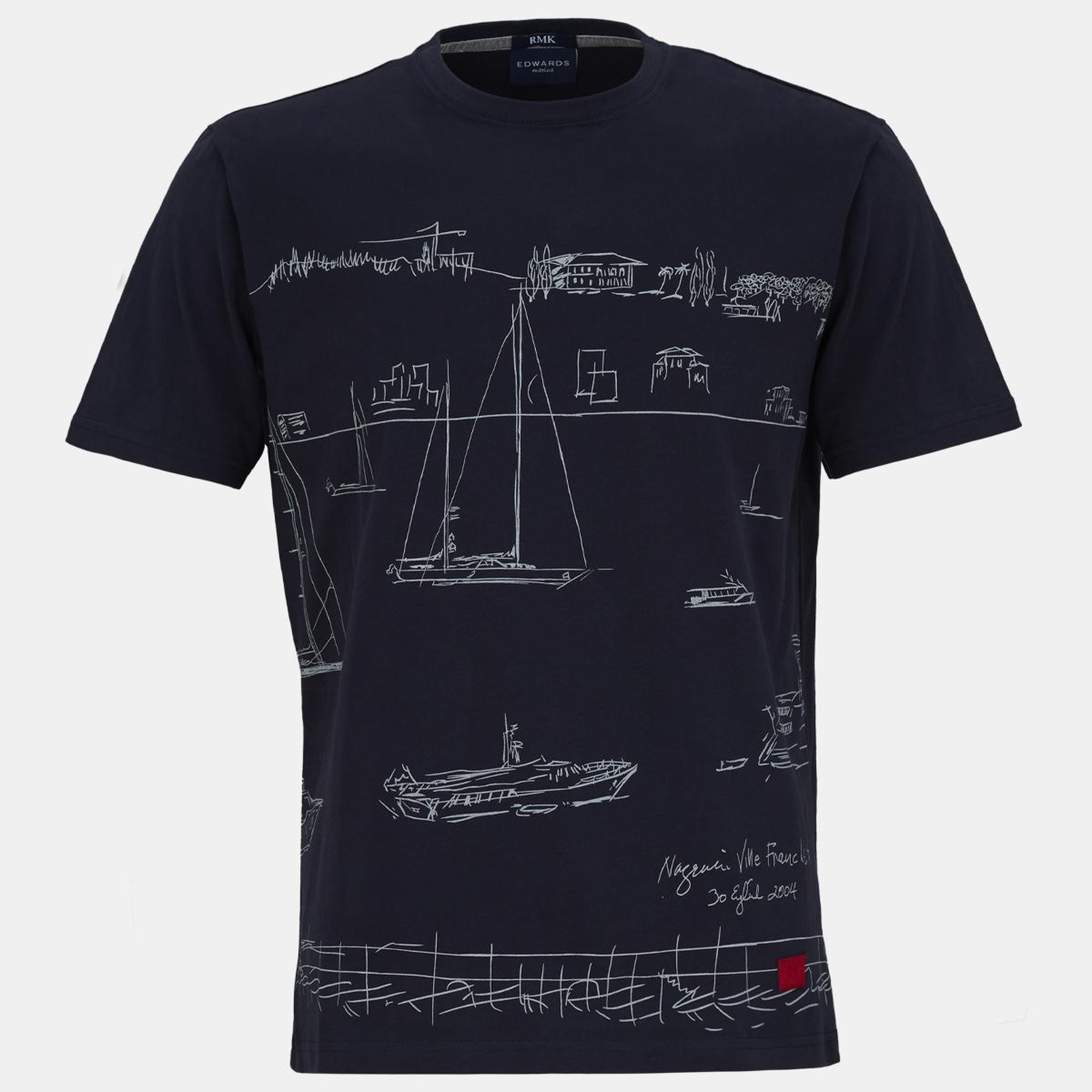 Erkek Lacivert Liman Baskılı Bisiklet Yaka T-Shirt