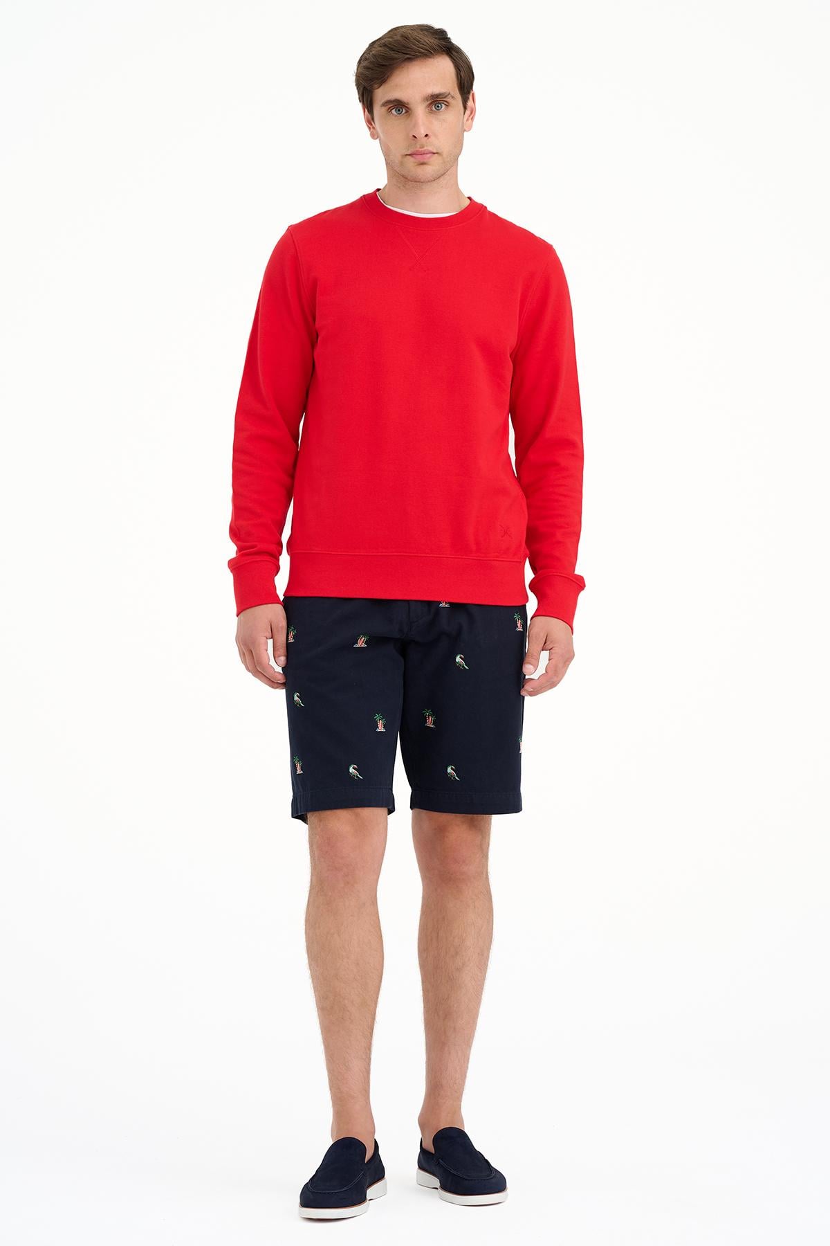Erkek Kırmızı Bisiklet Yaka Basic Sweatshirt