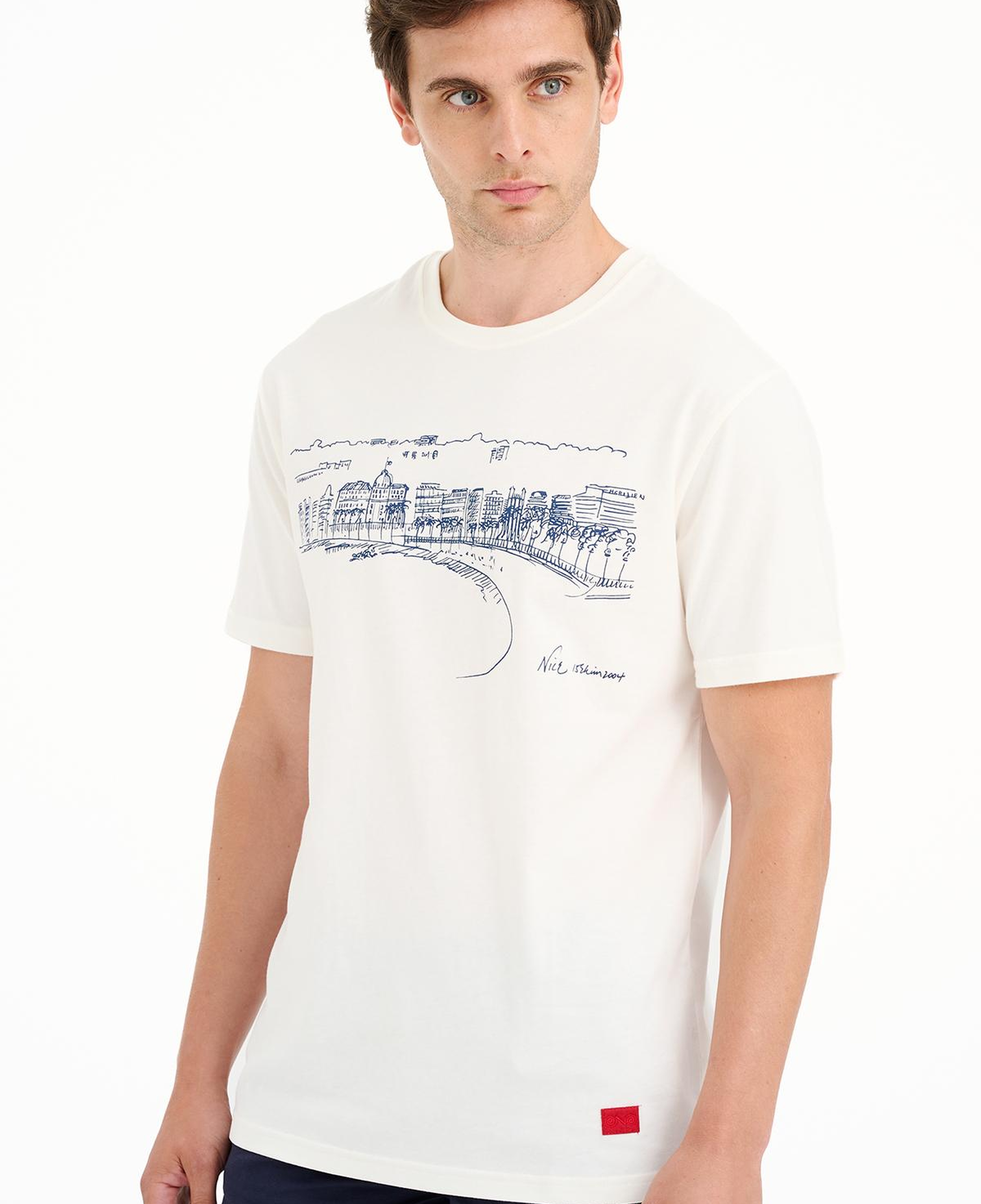 Erkek Beyaz Nice Baskılı Bisiklet Yaka T-Shirt