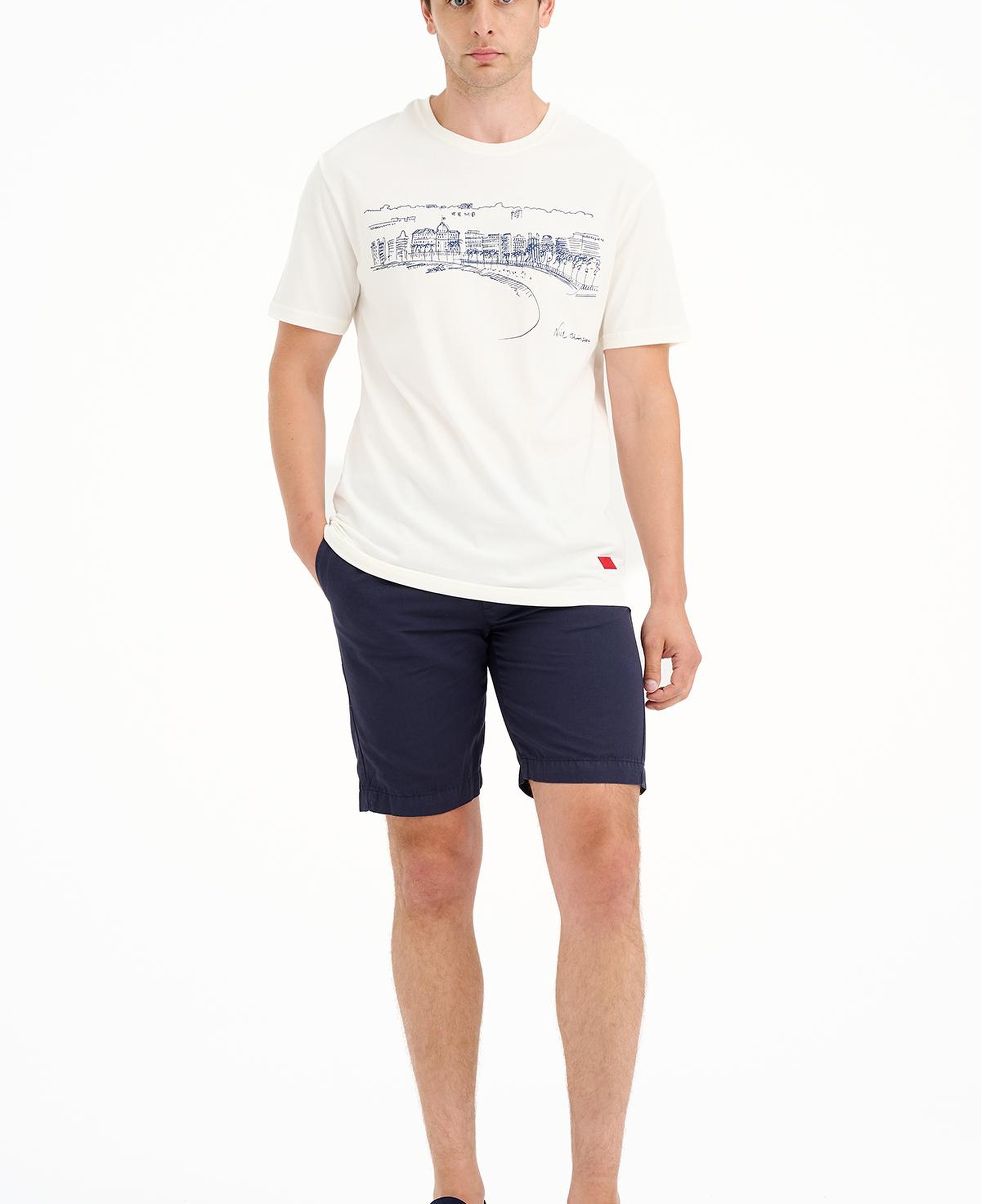 Erkek Beyaz Nice Baskılı Bisiklet Yaka T-Shirt