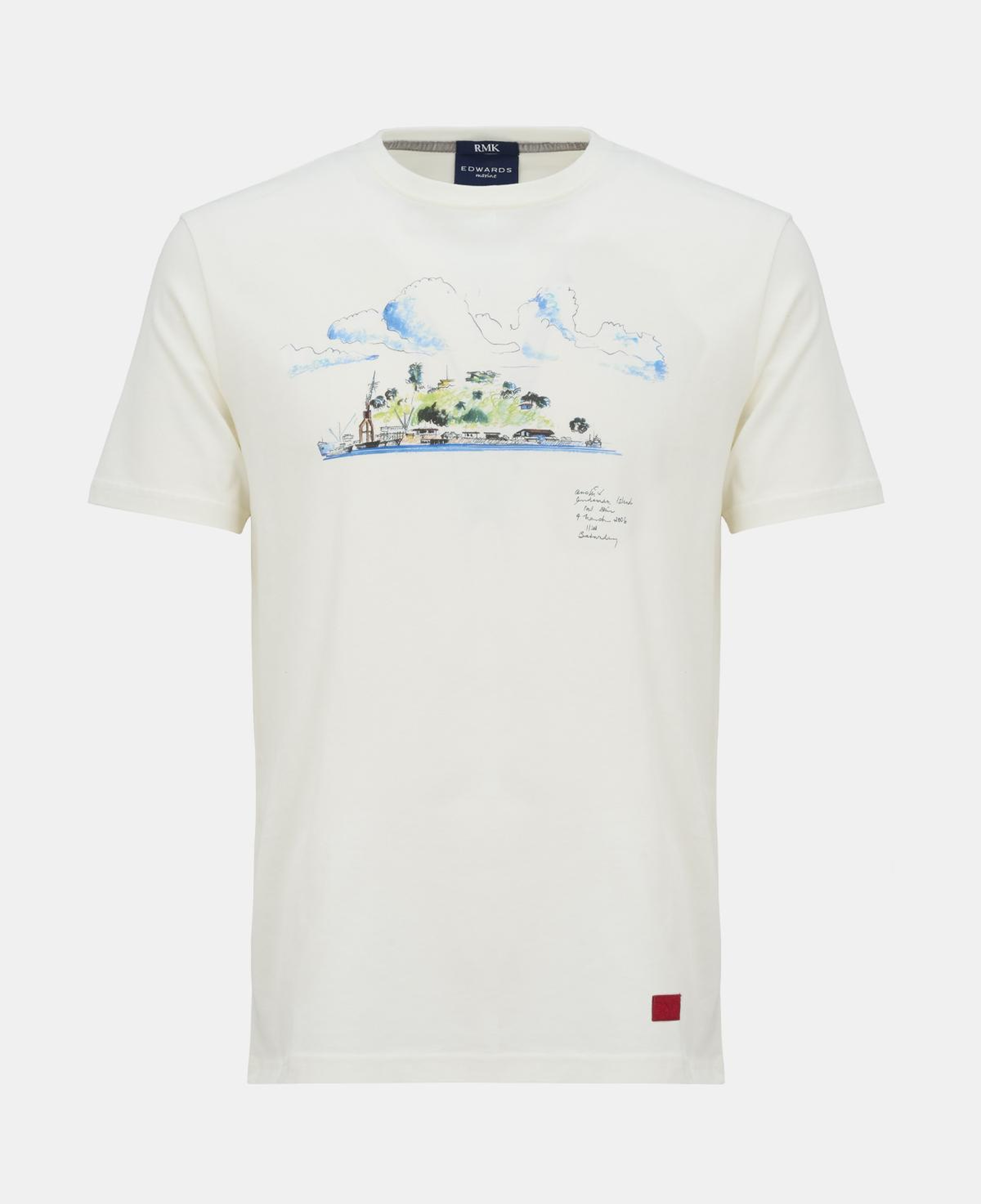 Erkek Beyaz Ada Baskılı Bisiklet Yaka T-Shirt