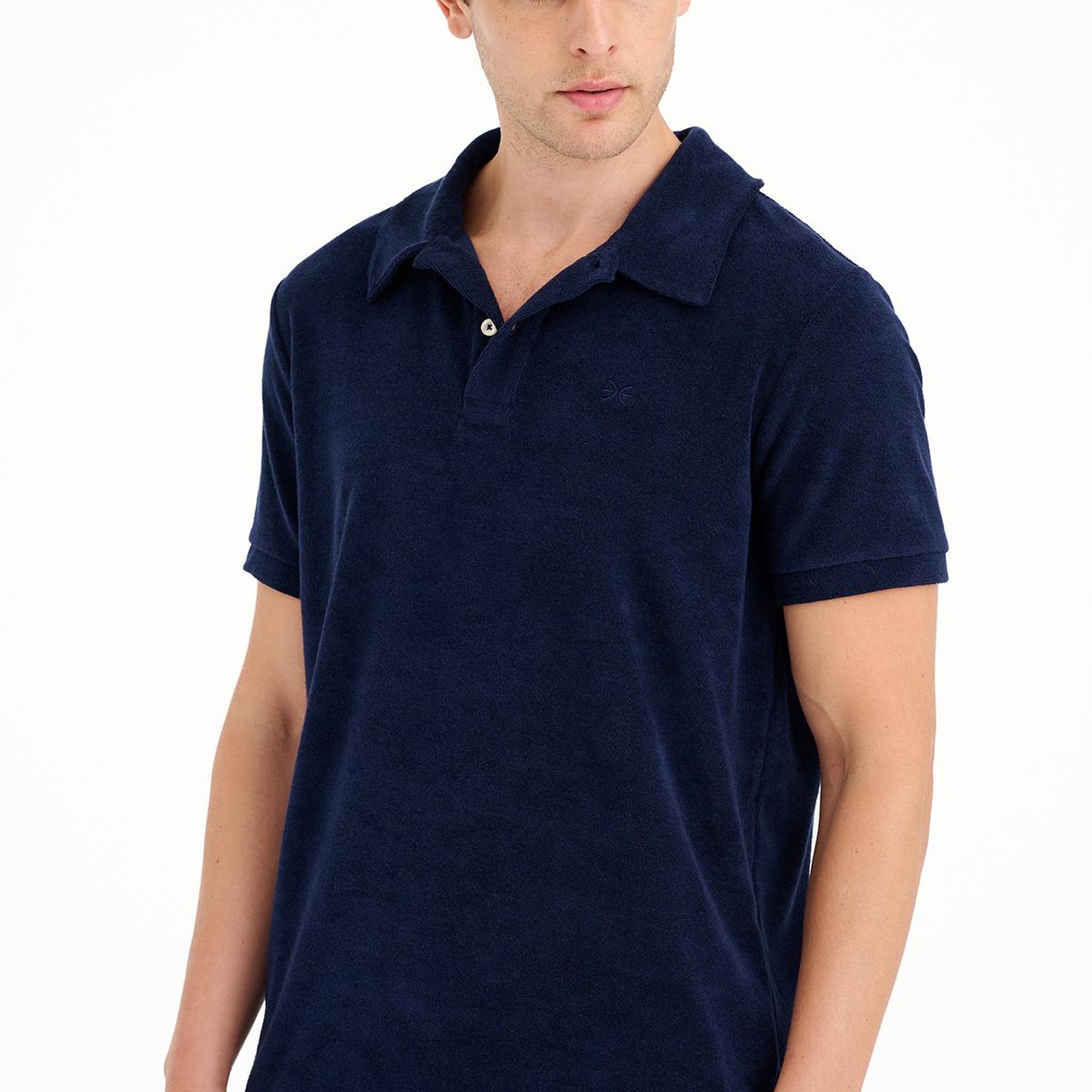 Erkek Lacivert Polo Yaka Havlu T-Shirt