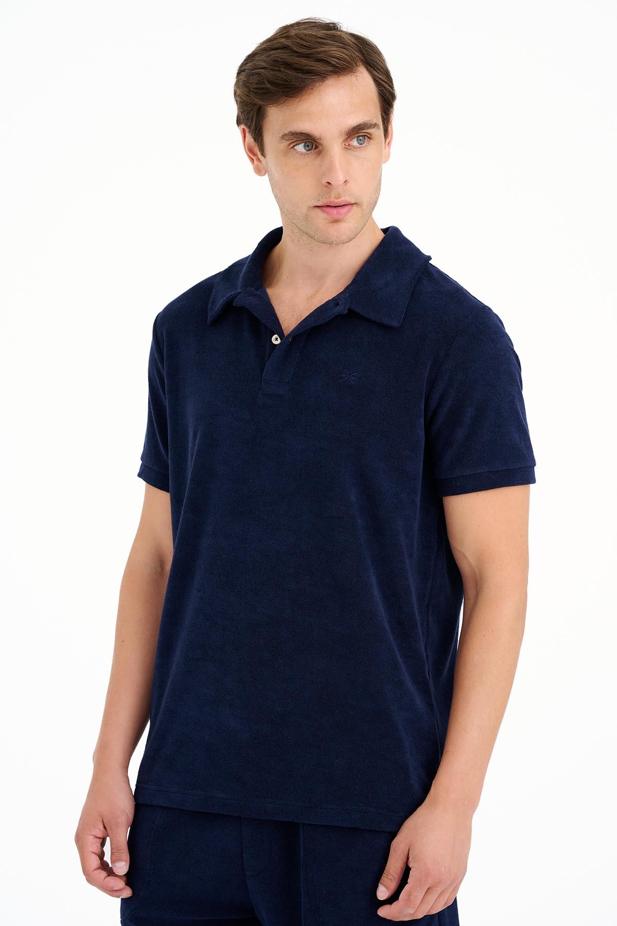Erkek Lacivert Polo Yaka Havlu T-Shirt