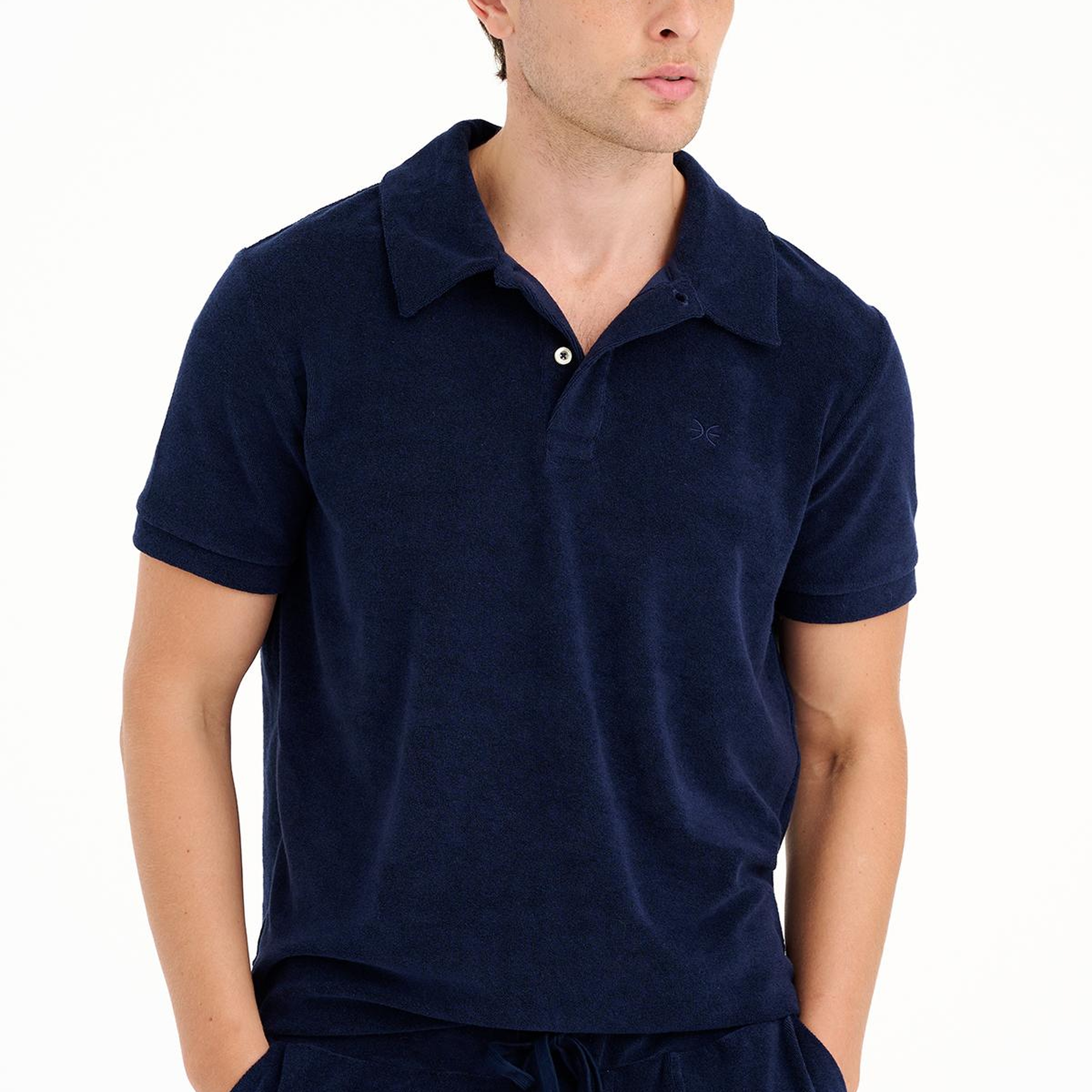 Erkek Lacivert Polo Yaka Havlu T-Shirt