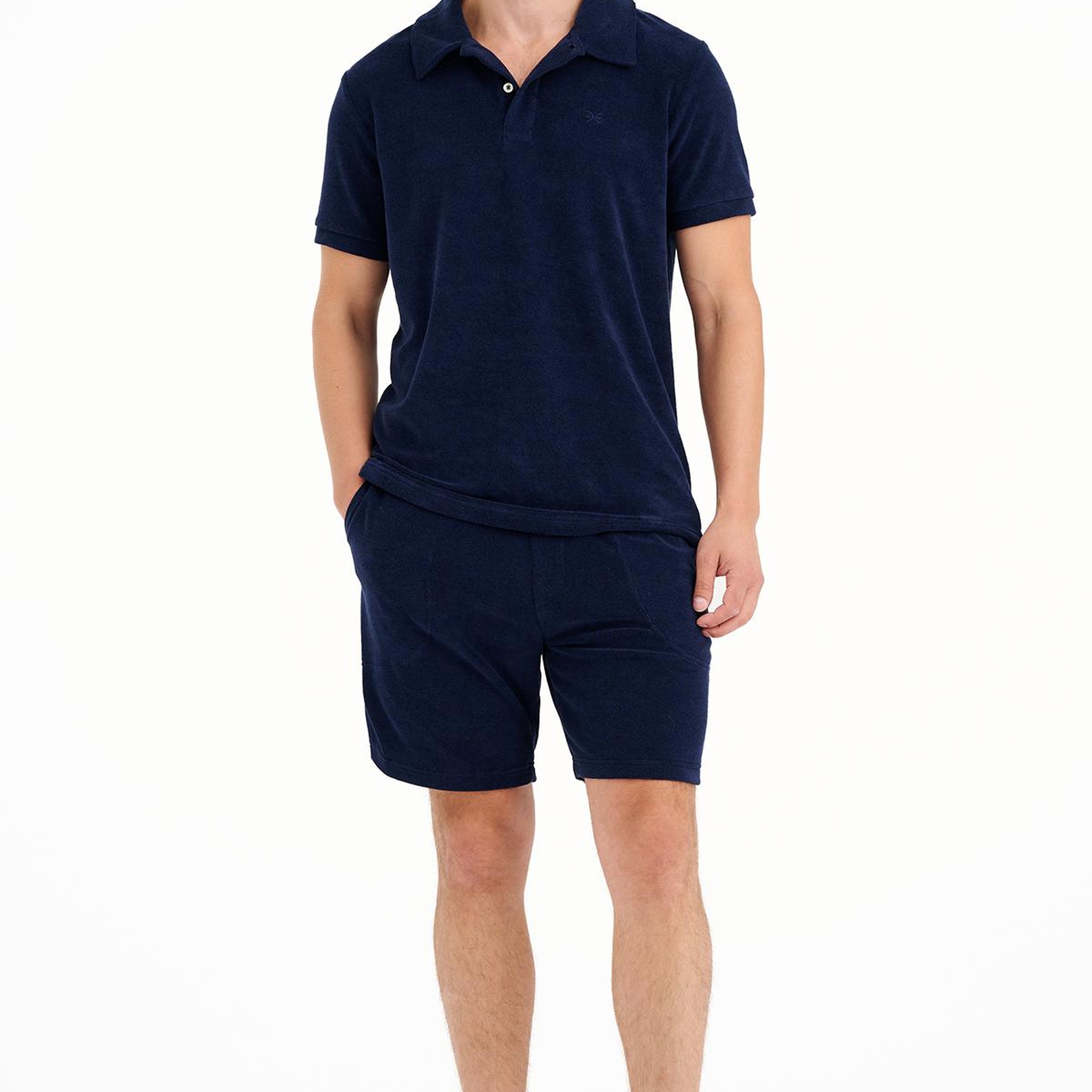 Erkek Lacivert Polo Yaka Havlu T-Shirt