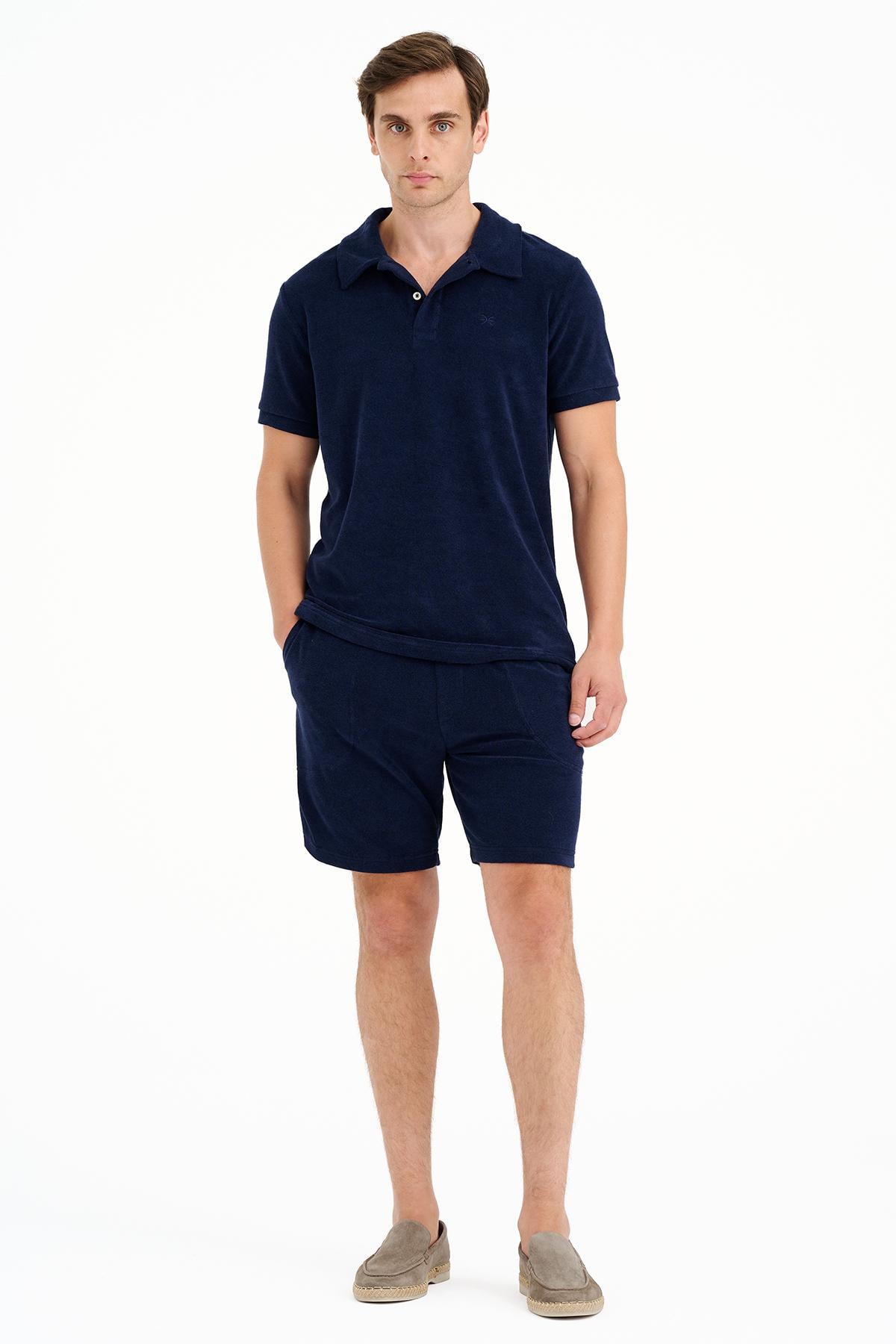 Erkek Lacivert Polo Yaka Havlu T-Shirt