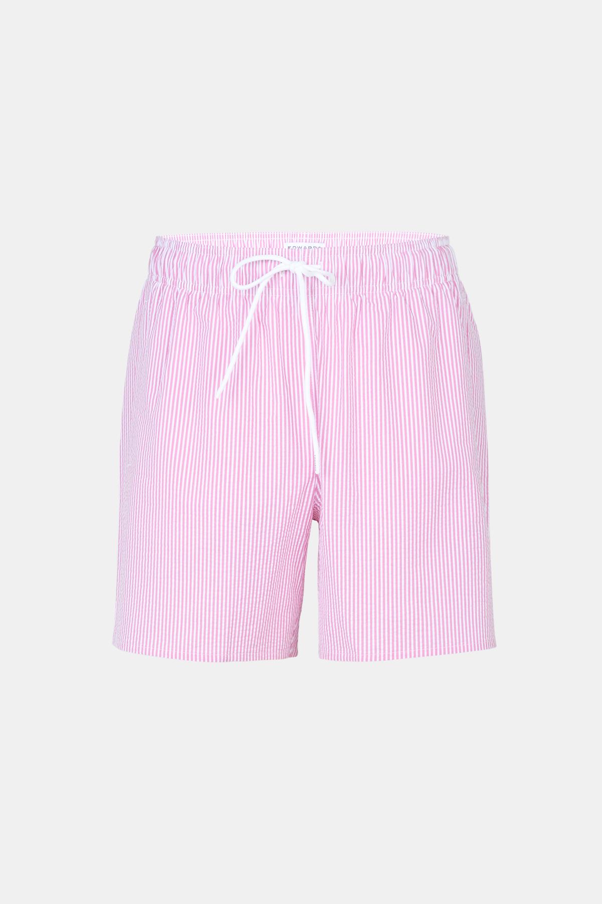 Erkek Pembe Çizgili Gofre Deniz Şortu