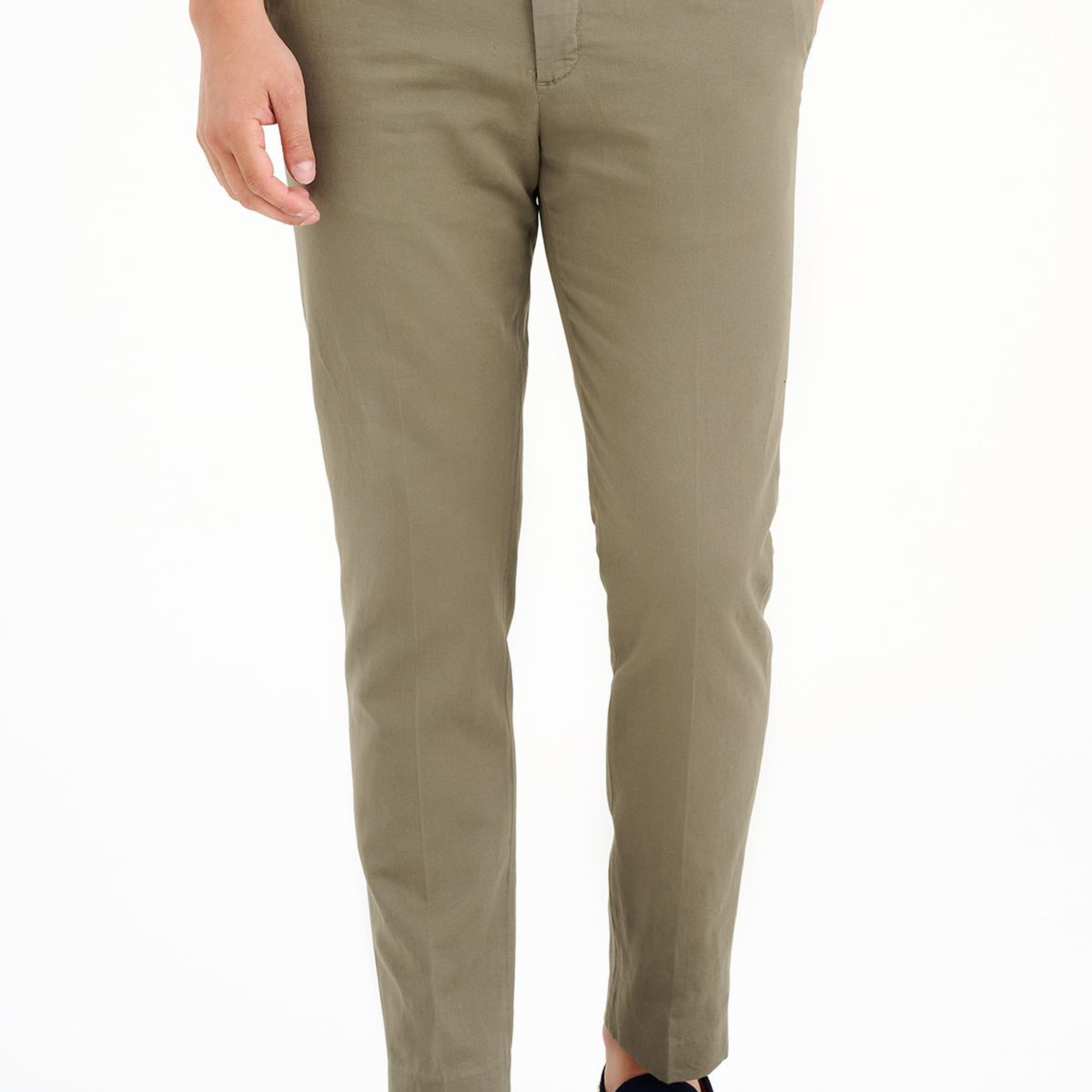 Erkek Haki Beli Kordonlu Keten Karışımlı Pantolon