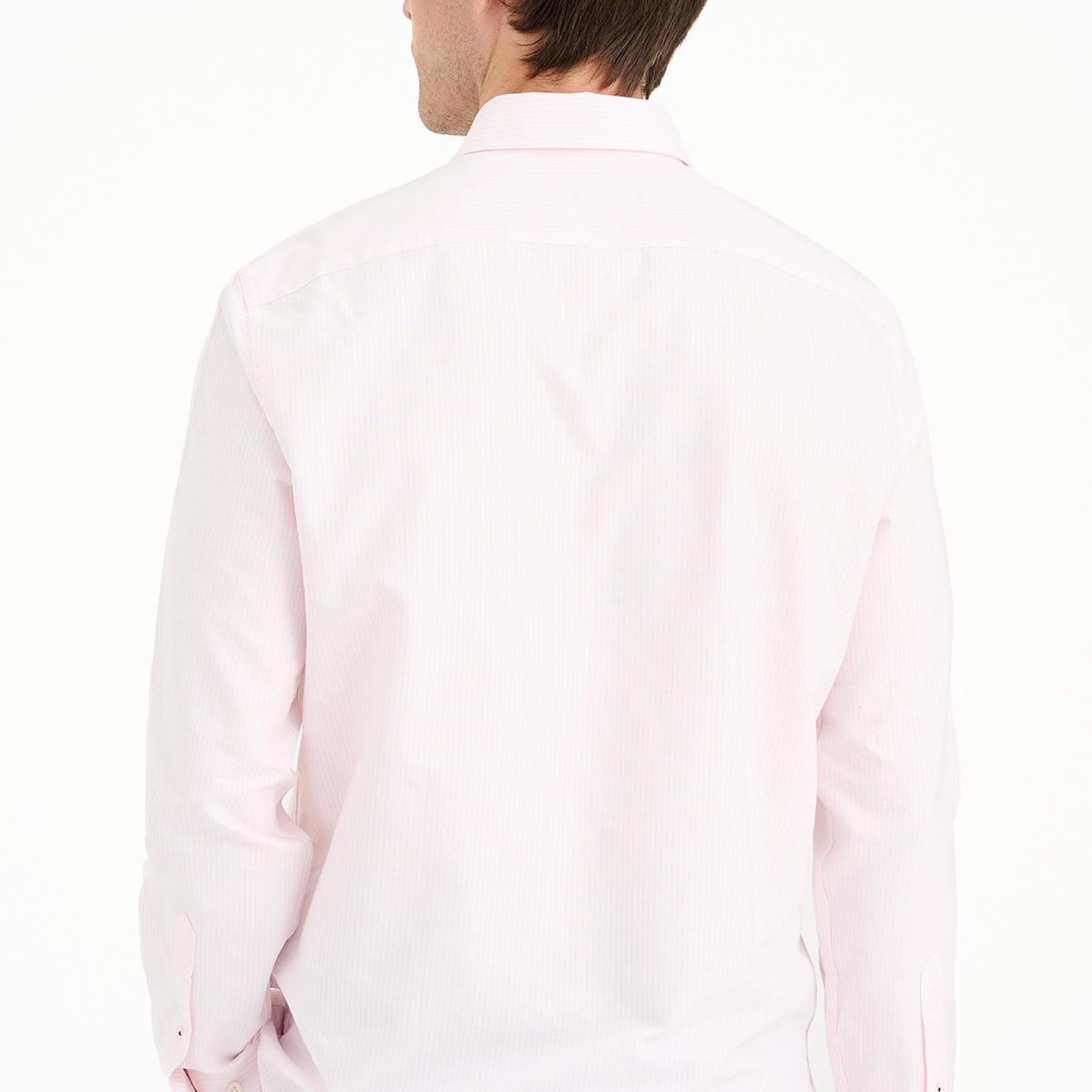 Erkek Pembe Düğmeli Yaka Çizgili Oxford Gömlek